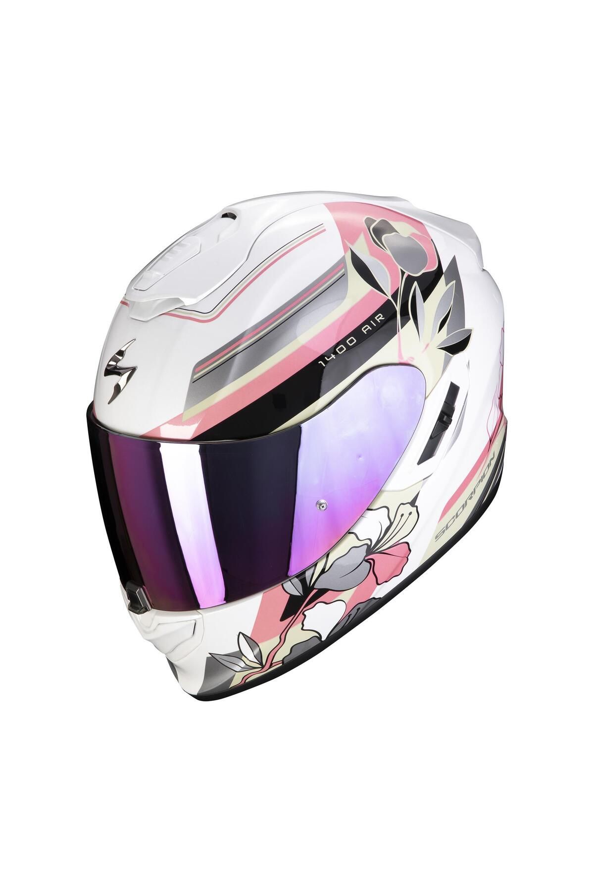 Scorpion Exo 1400 Evo Air Gaia Kapalı Motosiklet Kaskı Beyaz / Pembe
