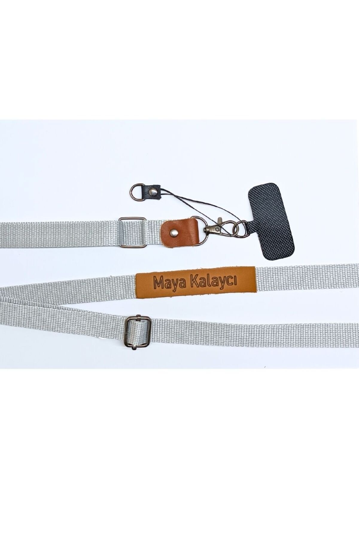 MayaArtDesign Kişiye Özel İsimli Telefon Ipi Boyun Askısı Tüm Kılıflara Uyumlu Gri