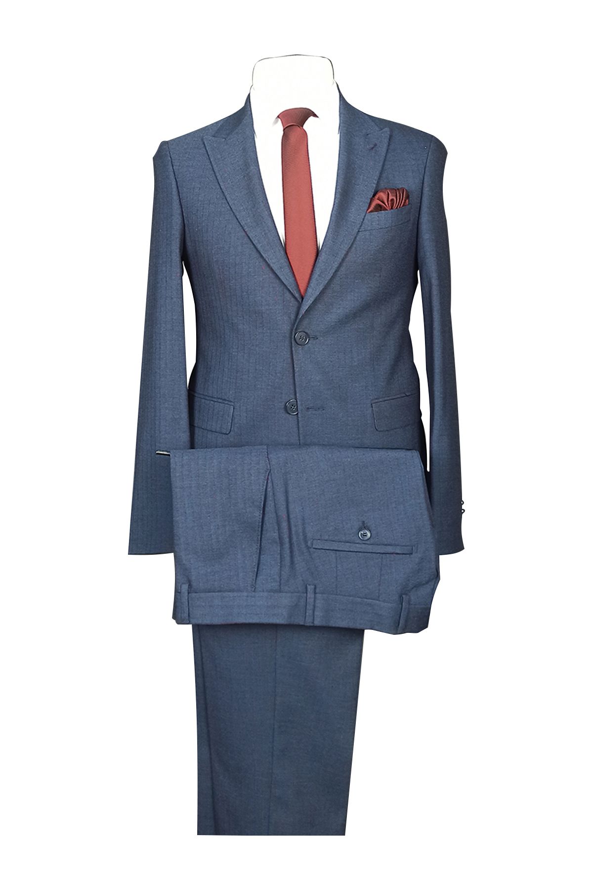 Cengiz İnler Cengiz Inler Kalın Çizgi Çift Düğme 6 Drop Slim Fit Erkek Takım Elbise