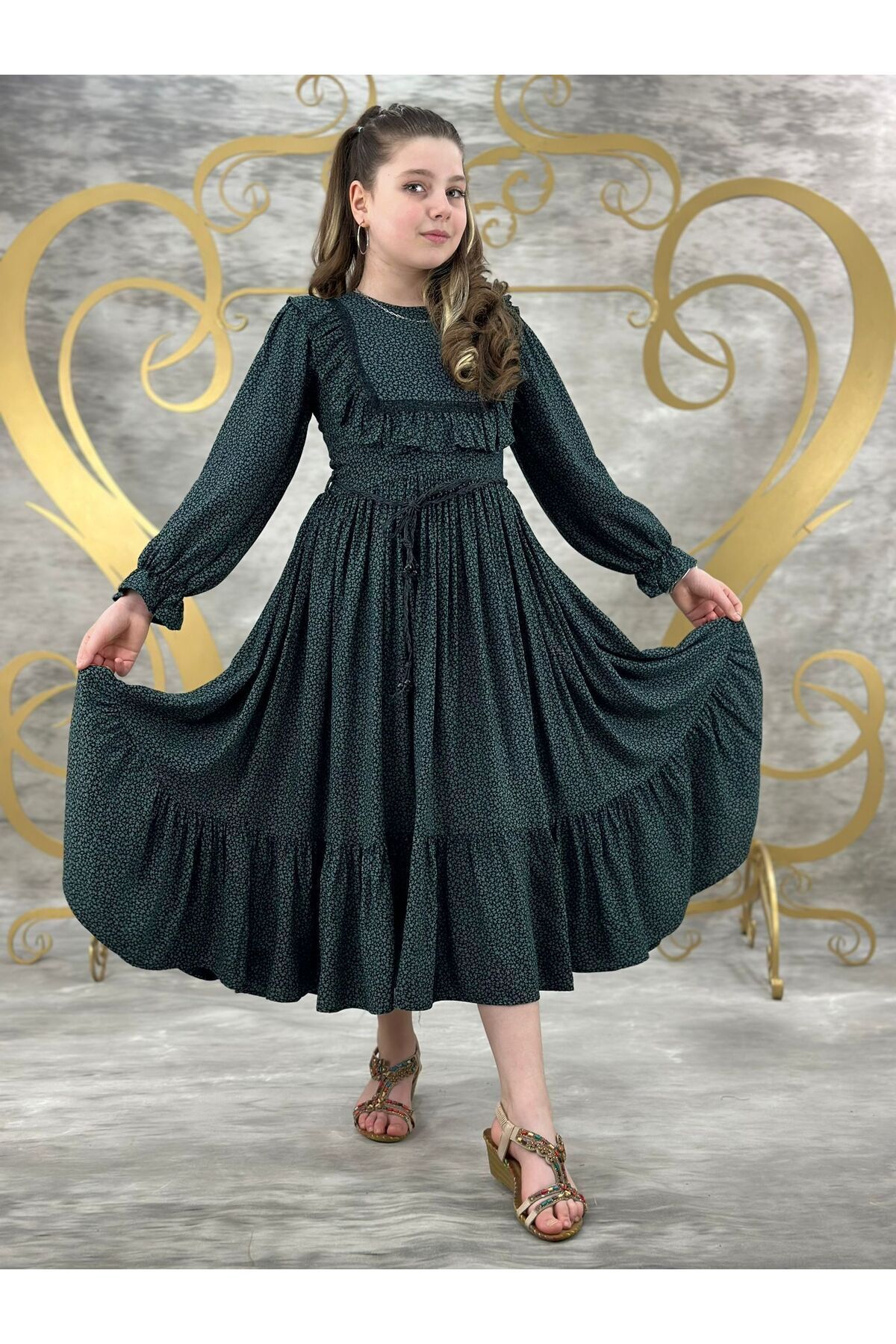 Pumpido Kız Çocuk Pamuklu Viskon Günlük Elbise