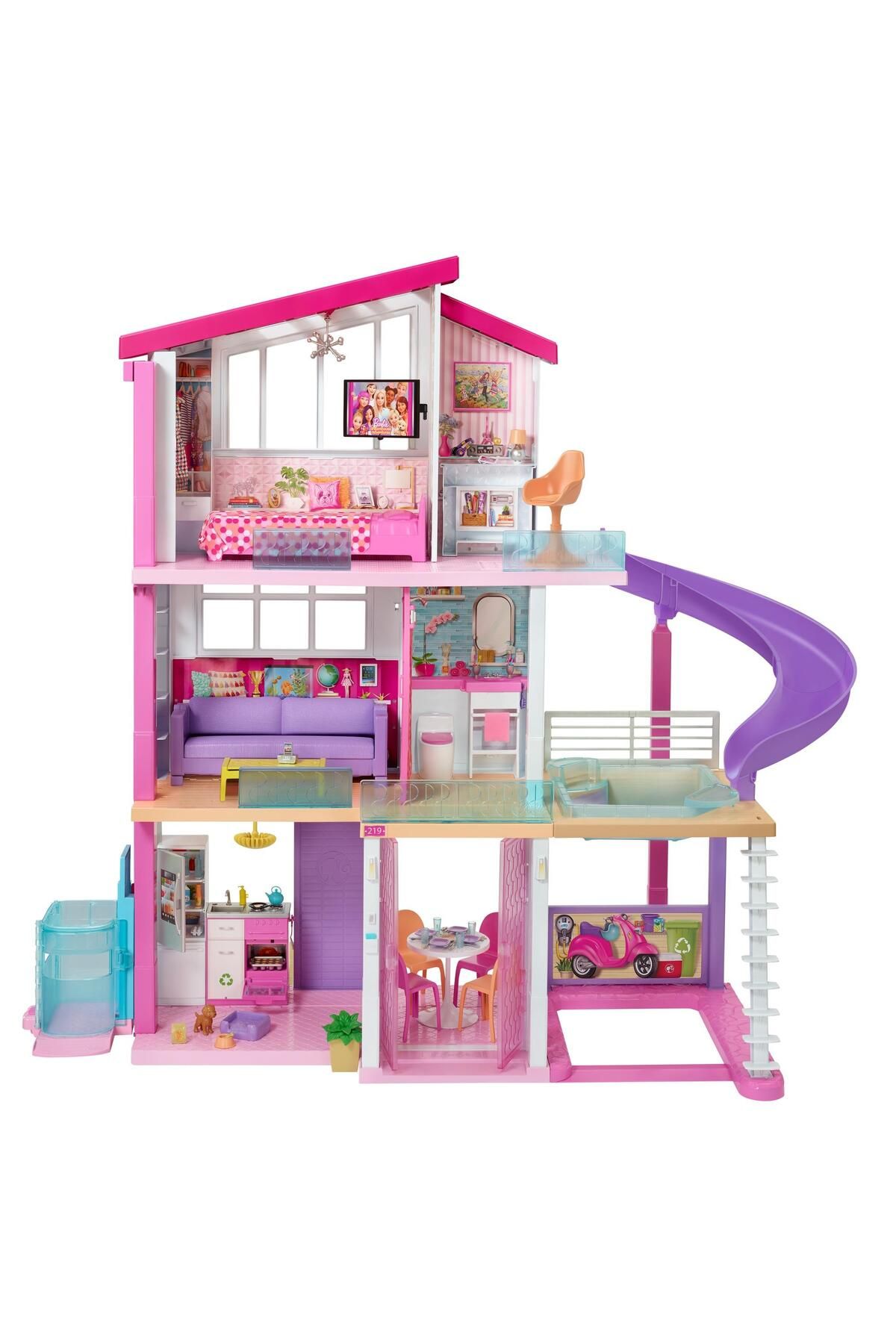 Barbie 'nin Üç Katlı Rüya Evi Ve Aksesuarları Oyun Seti, Havuzlu, Asansörlü Bebek Evi Lisanslı