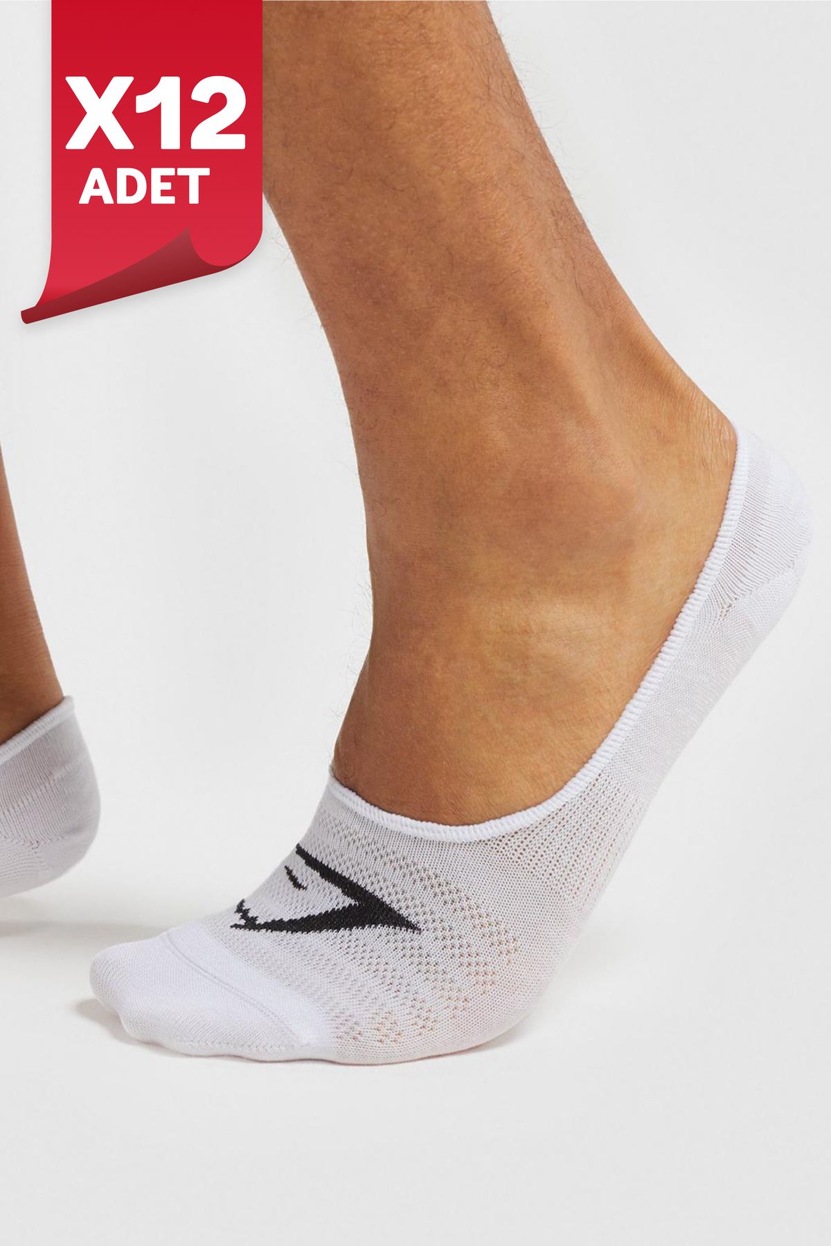 Pink Trend Unisex Beyaz 12 Çift Dikişsiz Görünmez Kaydırmaz Topuk Silikonlu Sneakers Babet Çorap