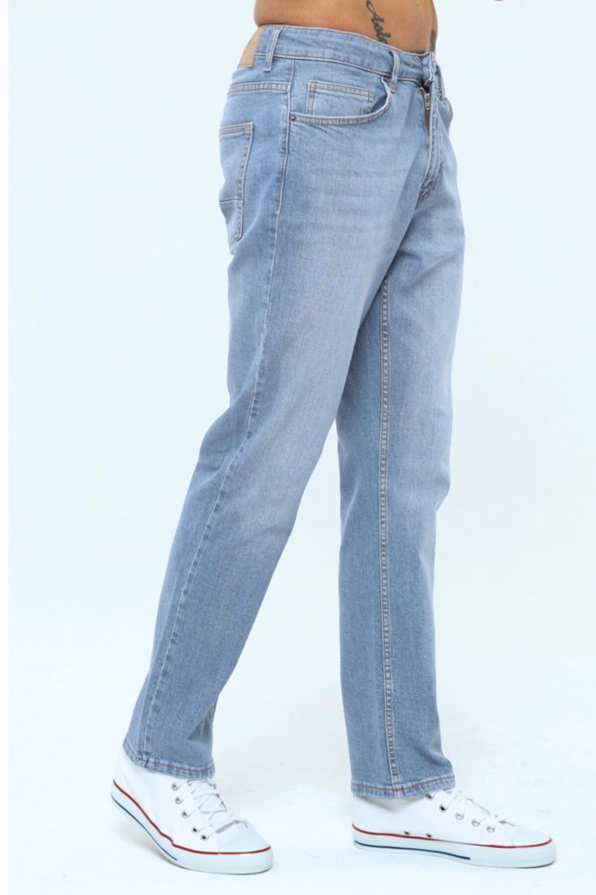 CEDY DENIM Erkek Buz Mavi Likralı Yüksek Bel Regular Fit Bol Kesim Premıum Martin Kot Pantolon Jean C336