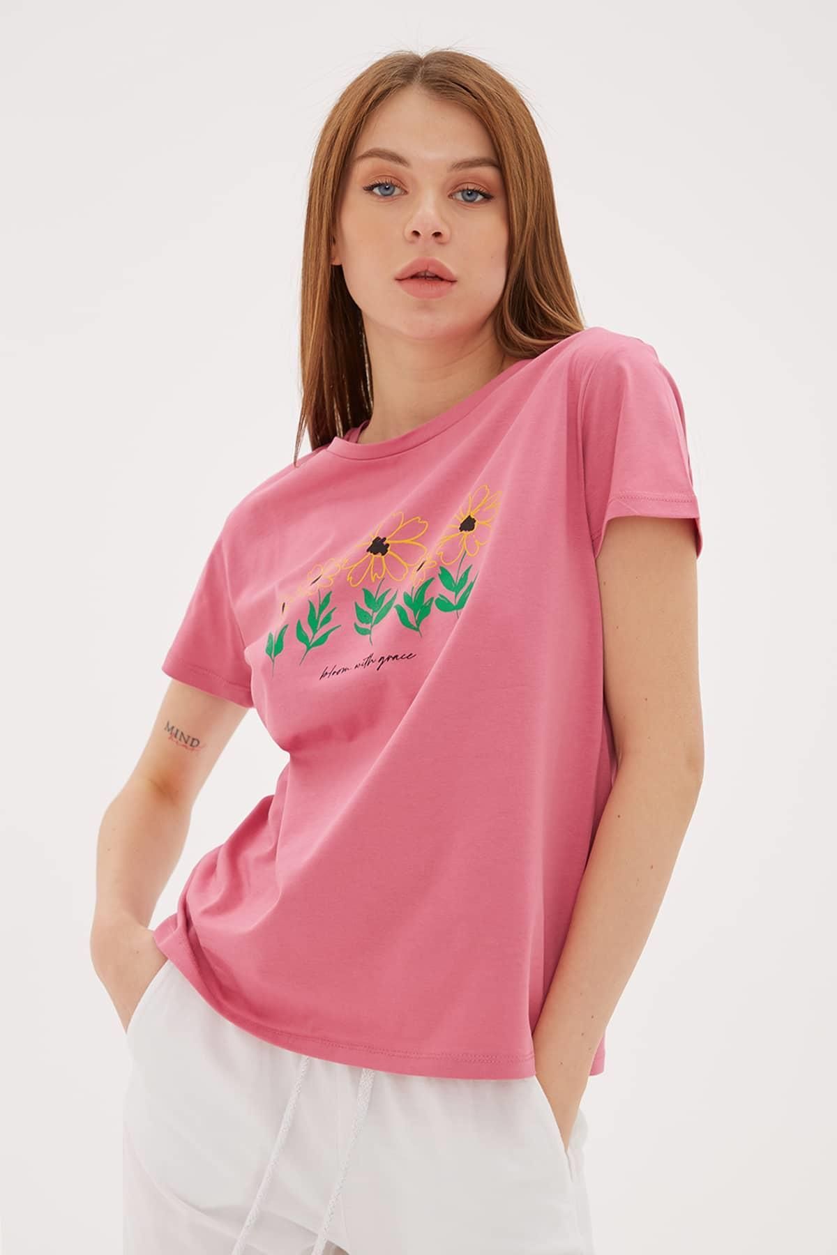 Fashion Friends Baskılı T-shirt Gül Kurusu / Rose