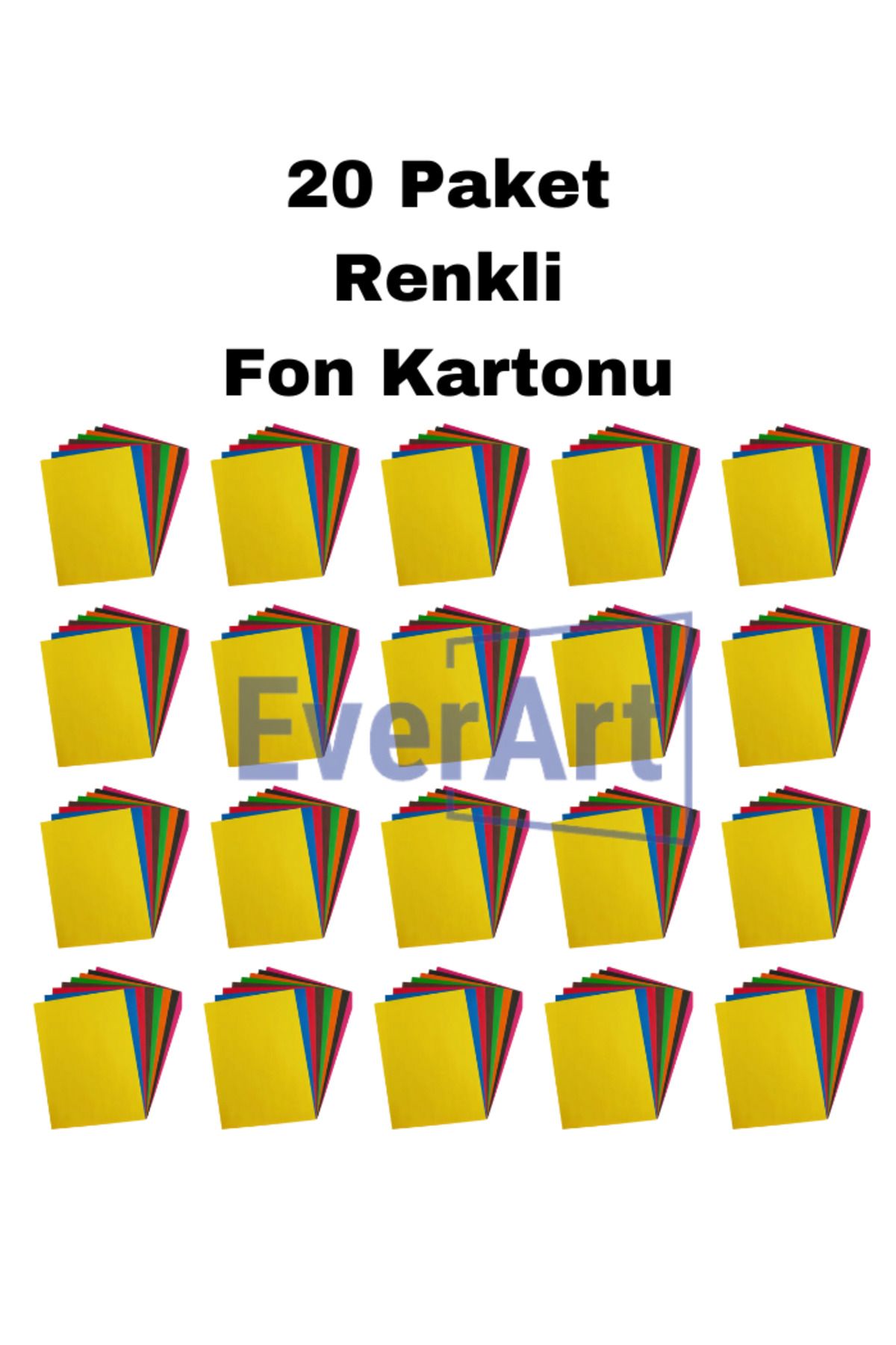 everart 20 Paket Renkli (1 paket 10 Renk) Fon Kartonu Kağıdı 24x34 cm