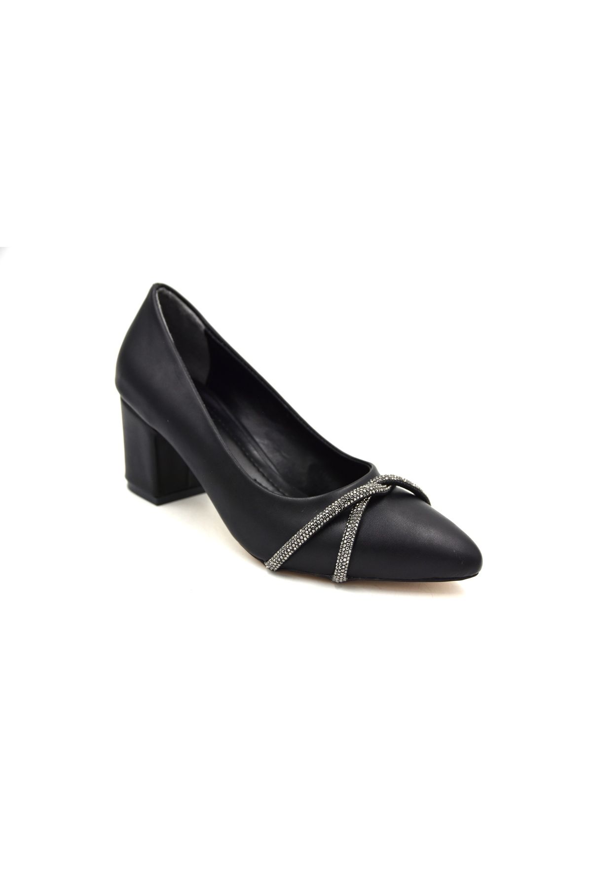 Prego (Oc Shoes) Kalın Topuklu Taş Biye Desenlik Kadın Ayakkabı SİYAH