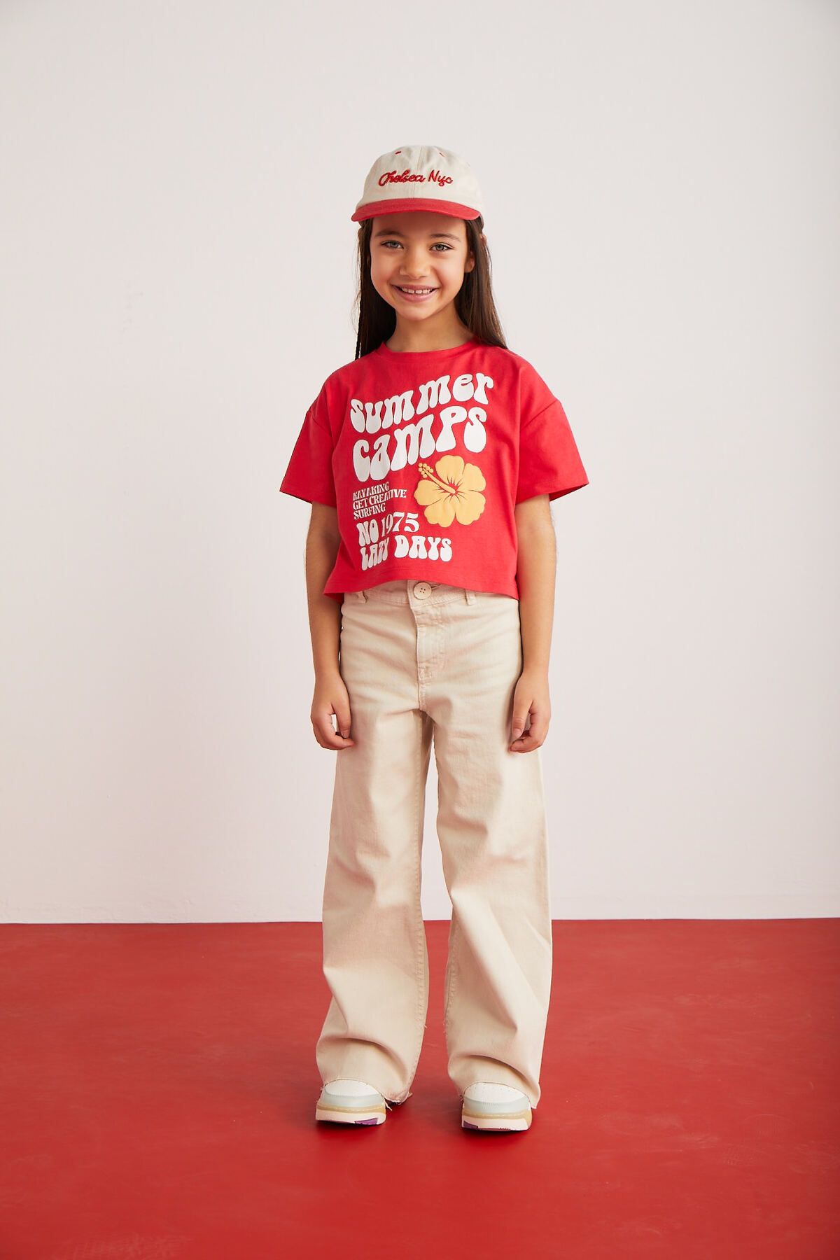 GRIMELANGE AGATE-GRM24025  100% pamuk baskılı  kısa kollu kız çocuk t-shirt Kırmızı T-Shirt