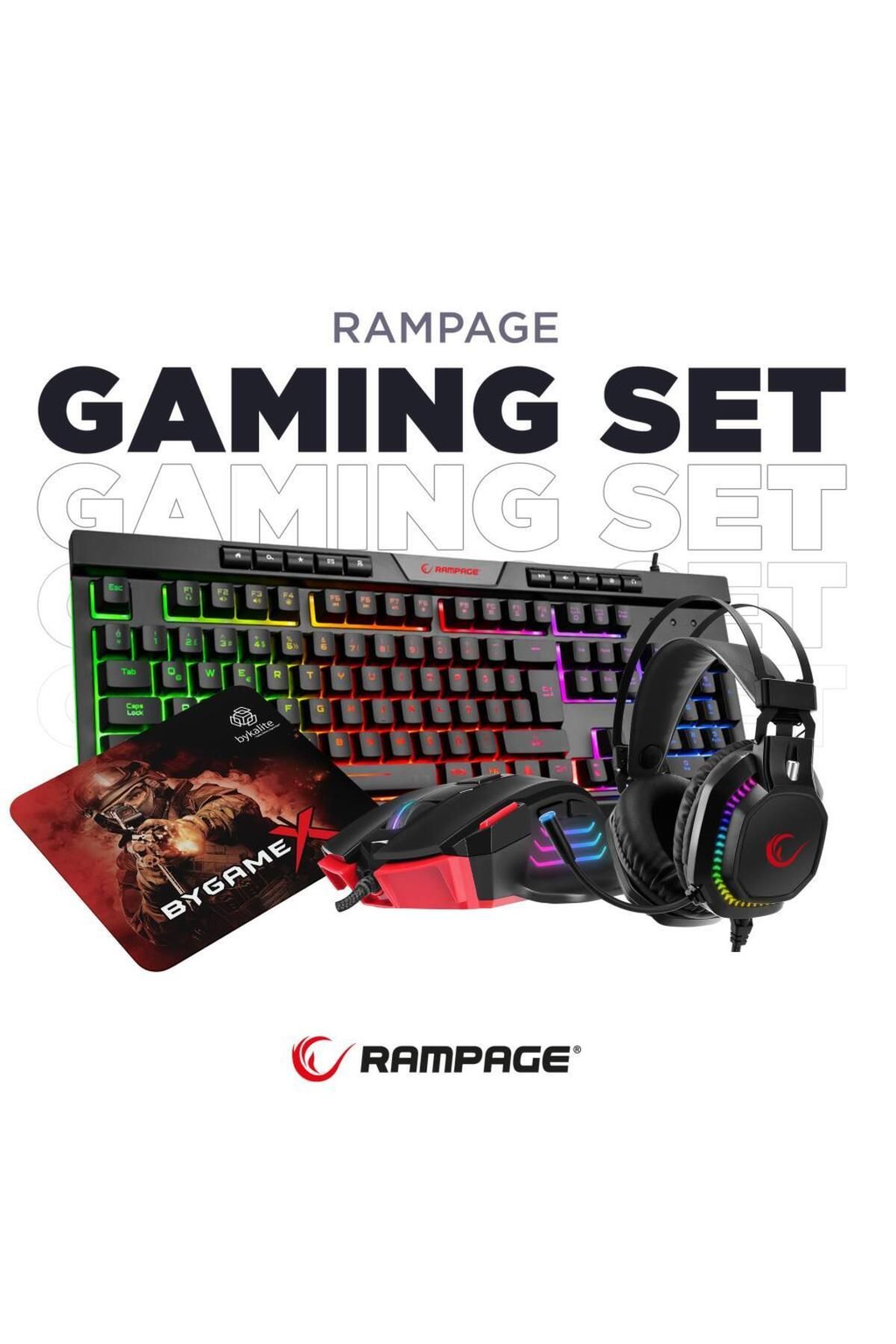 Rampage BygameX-K2 RM-K48 Mic.Kul. RGB Makrolu Mouse 4lü OYUNCU SETİ