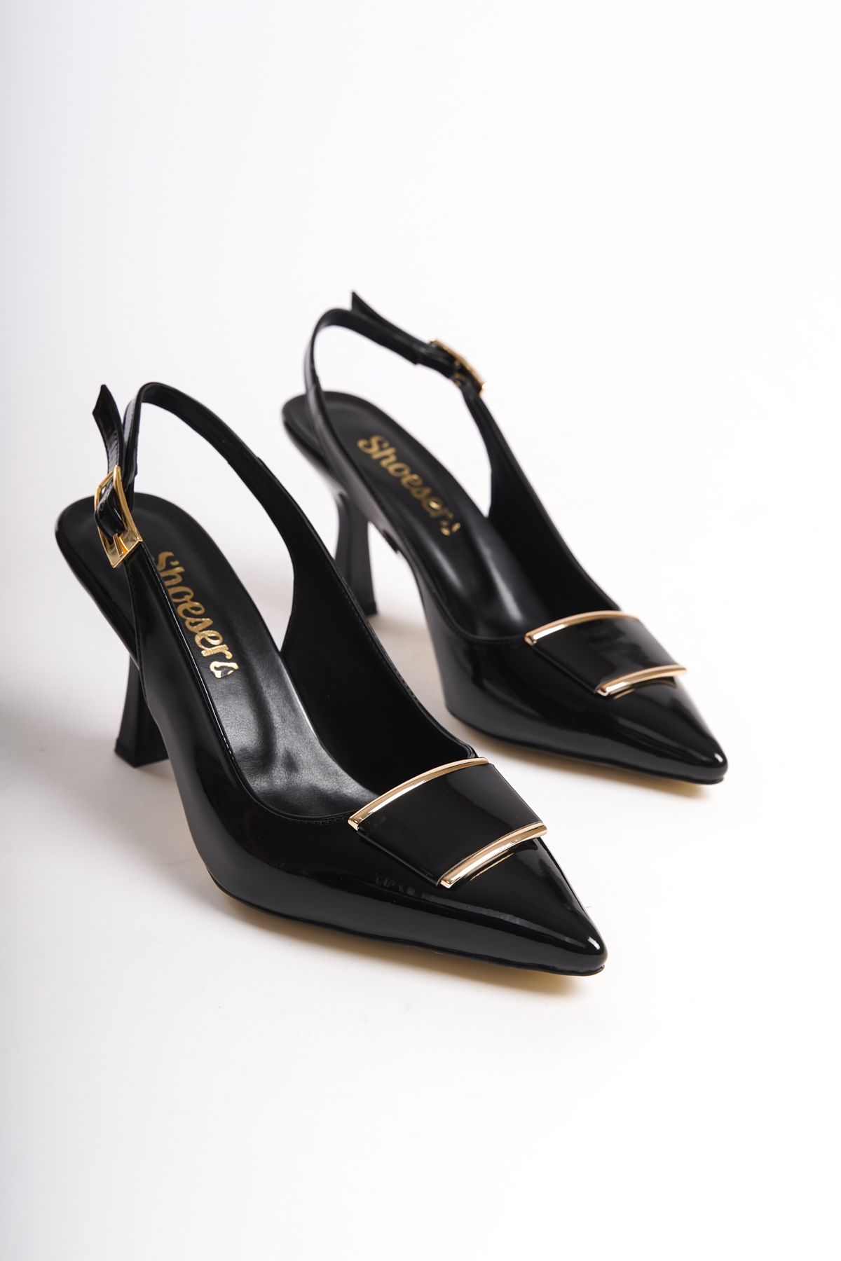 Shoesers Kadın Özel Tasarım Bilekten Bağlamalı Metal Tokalı Rugan Stiletto