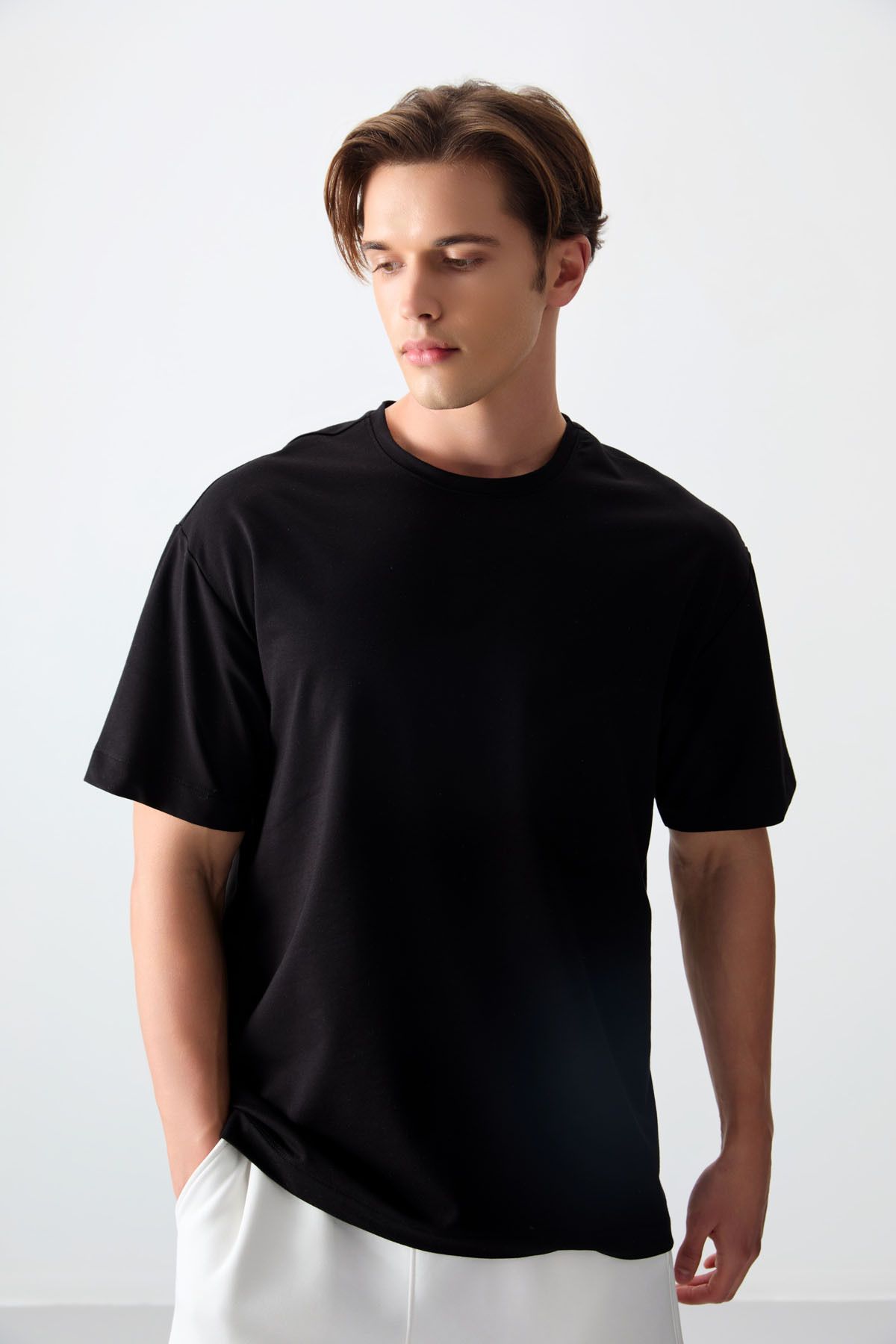 Air Jones Siyah Pamuklu Kalın Yumuşak Dokulu Oversize Fit Basic Erkek T- Shirt - 88377