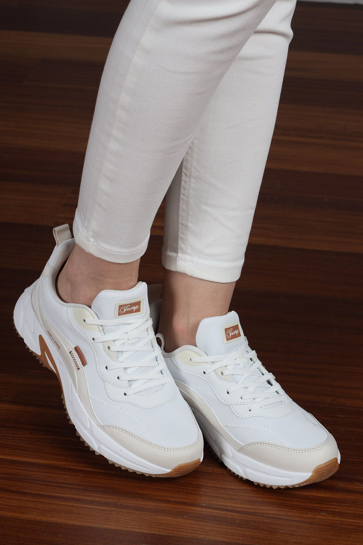 Jump 28066 Beyaz - Bej Kadın Sneaker Günlük Spor Ayakkabı