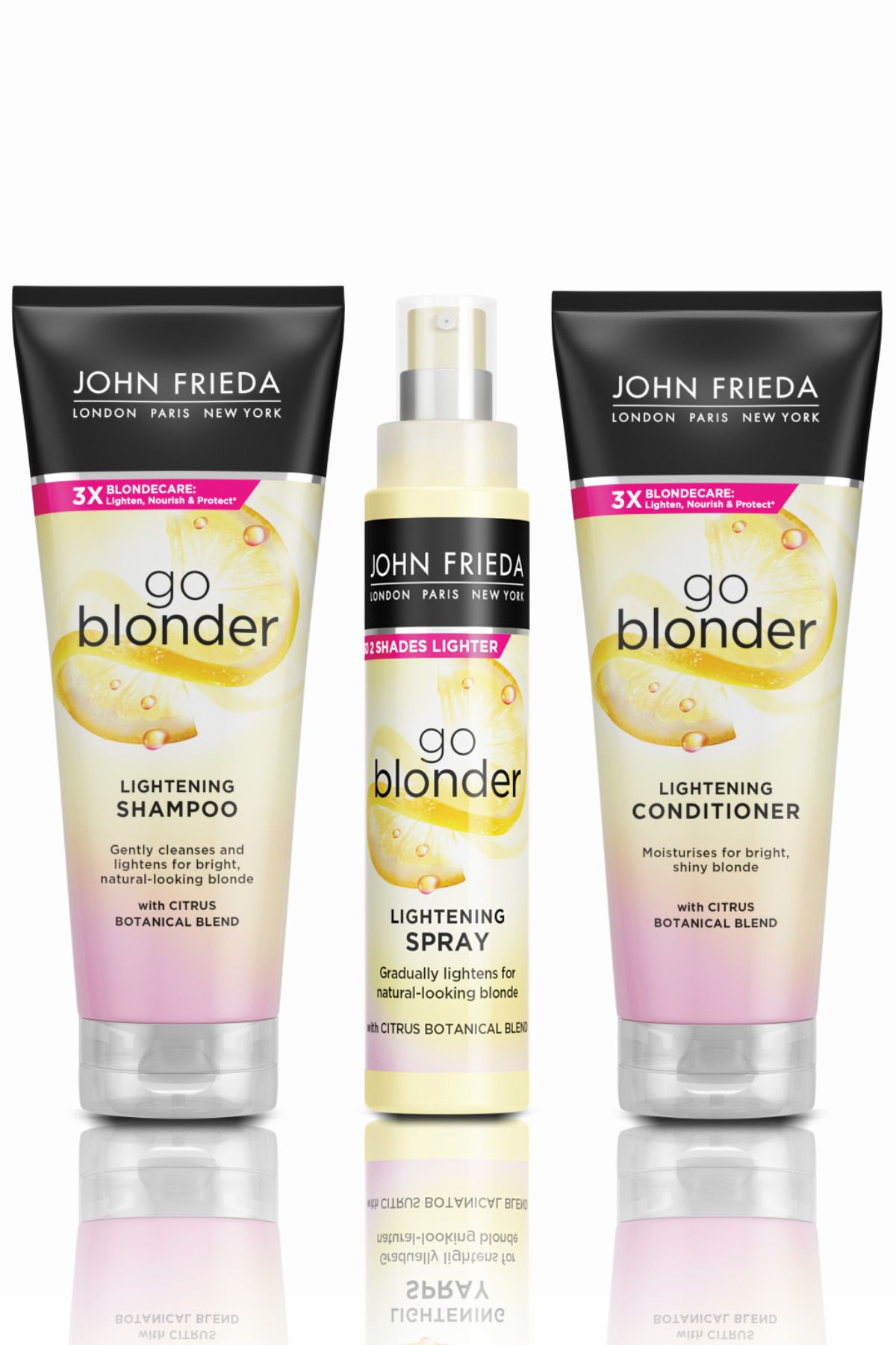 John Frieda Sarı Saçlara Özel Işıltı Veren Saç Bakım Seti (Şampuan, Saç Kremi, Sprey)