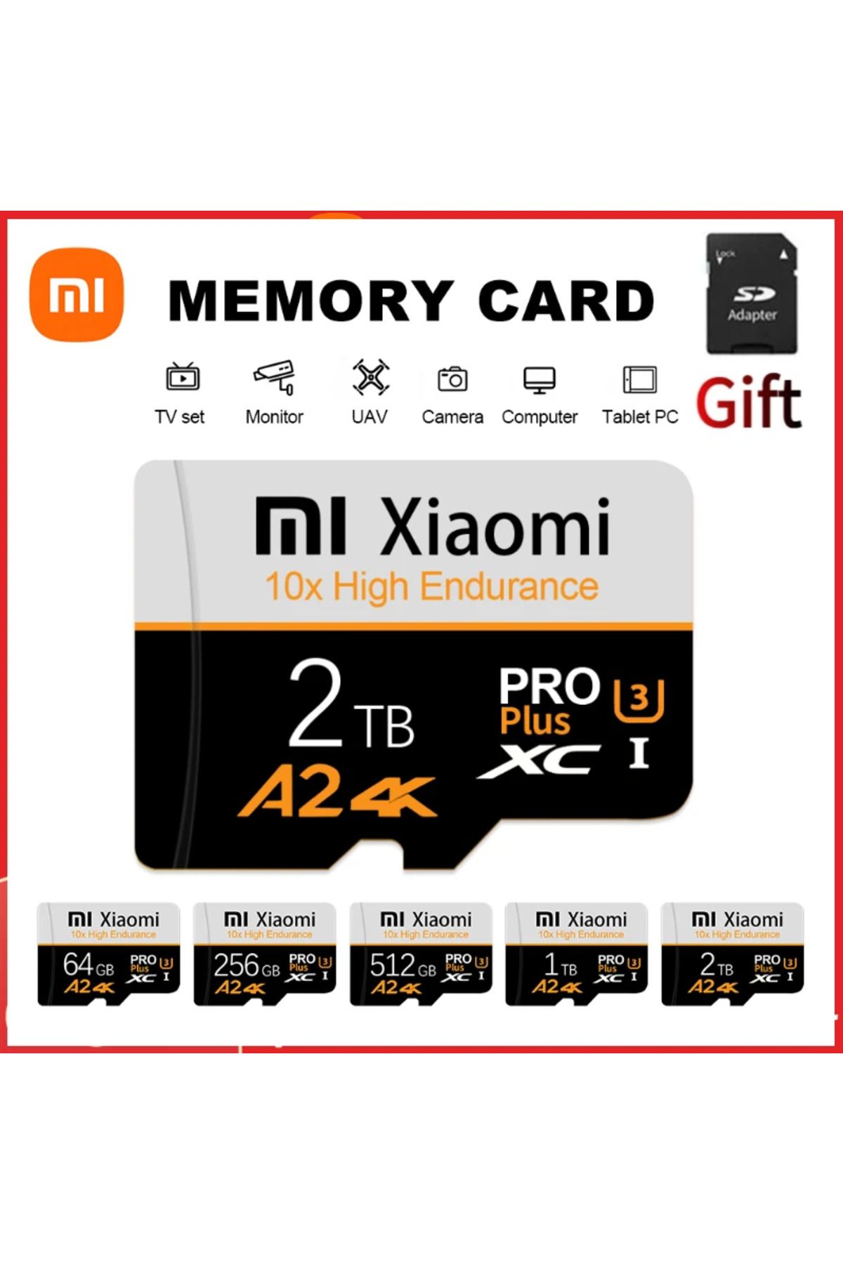 Xiaomi 2TB  hafıza kartı yüksek hızlı C 10 SD kart V60 A2 Flash hafıza kartı
