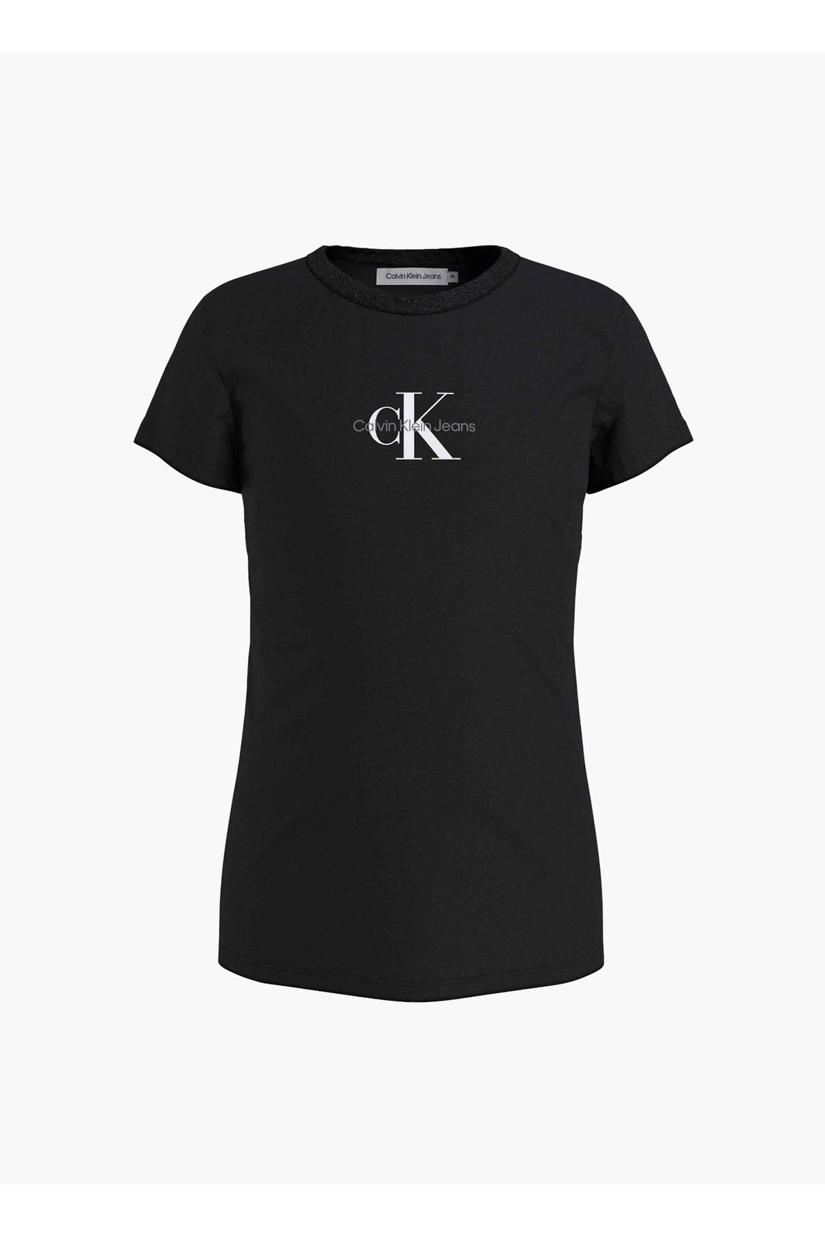 Calvin Klein Ig0ıg01470-micro Monogram Top Bisiklet Yaka Normal Kalıp Düz Siyah Kız Çocuk T-shirt