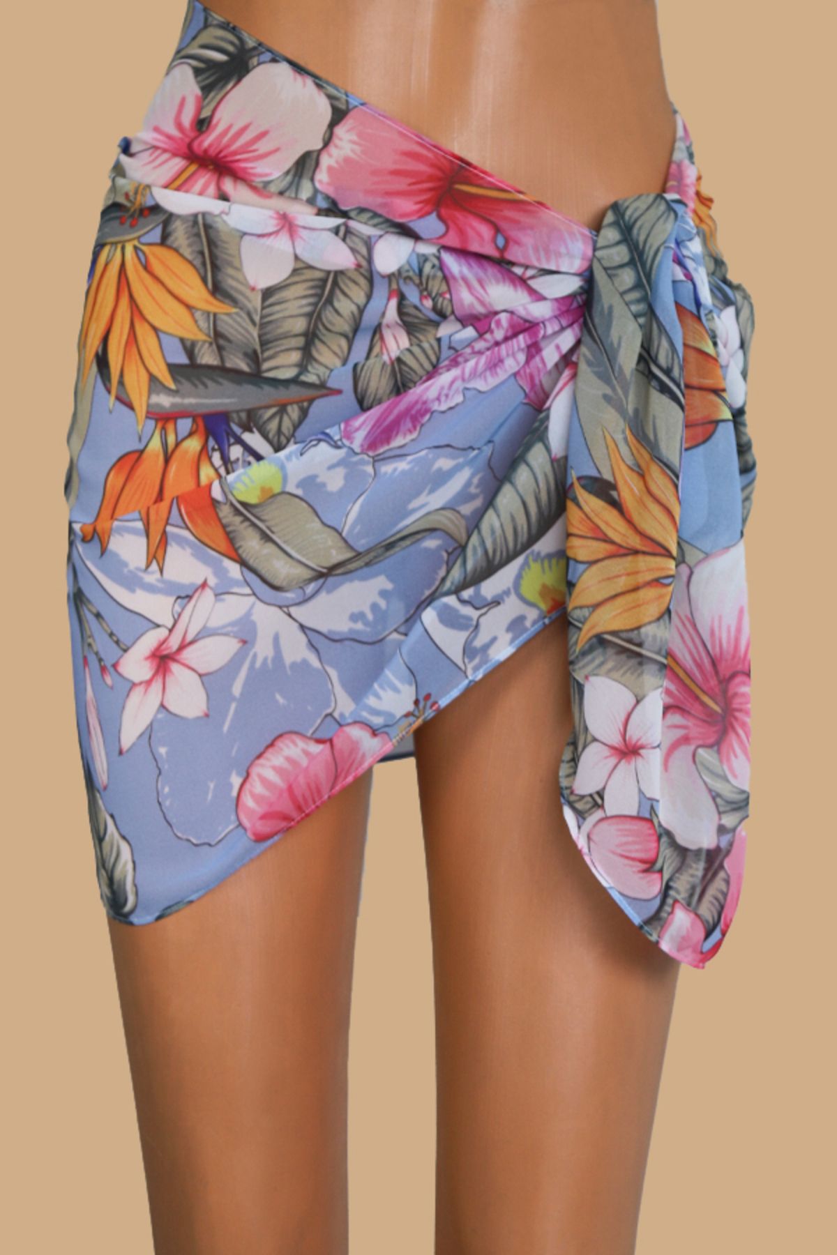 Armoni Collection Kısa Pareo Şifon Desenli, Terletmez Kadın Plaj Elbisesi