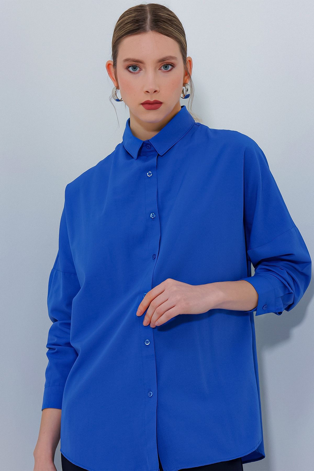Bigdart 3900 Oversize Uzun Basic Gömlek - B.mavi