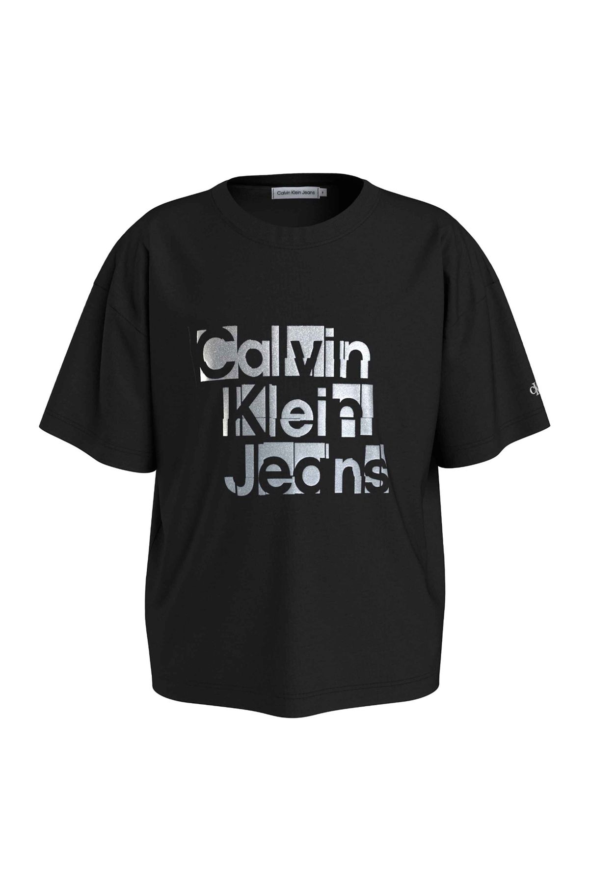 Calvin Klein Baskılı Siyah Kadın T-shirt Metallıc Ckj Boxy T-shırt