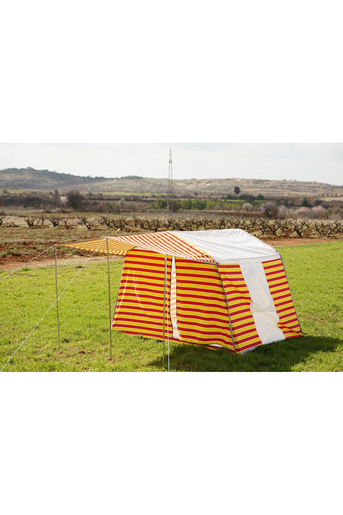 Tunç Çadır Tekodalı Pamuklu Kamp Çadırı Sarı-Kırmızı