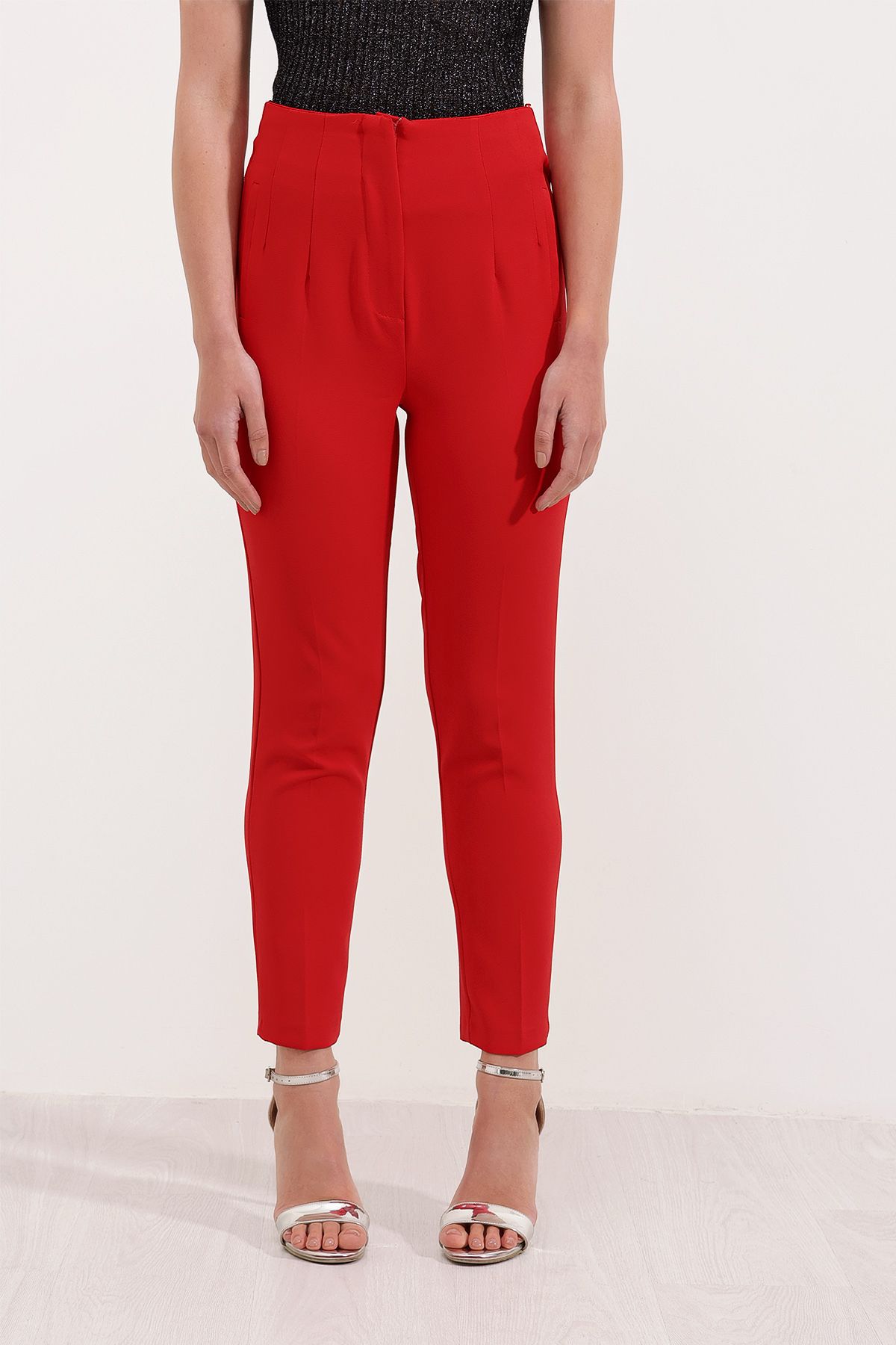 Bigdart Kadın Kırmızı Yüksek Bel Kumaş Pantolon 6650