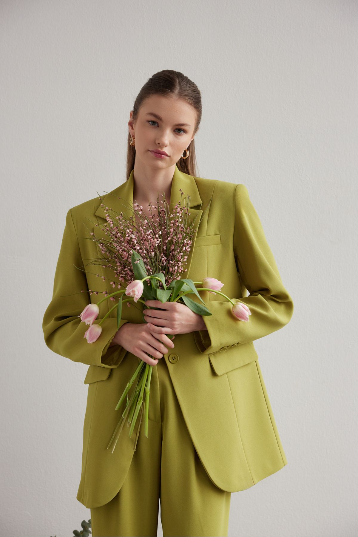 Mathilda By Çiğdem Bilici Yağ Yeşili Premium Helena Oversize Ceket