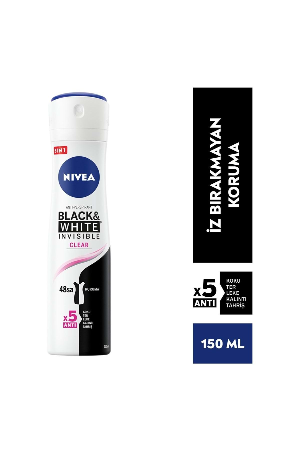 NIVEA Kadın Sprey Deodorant Black&white Invisible Clear 150 ml