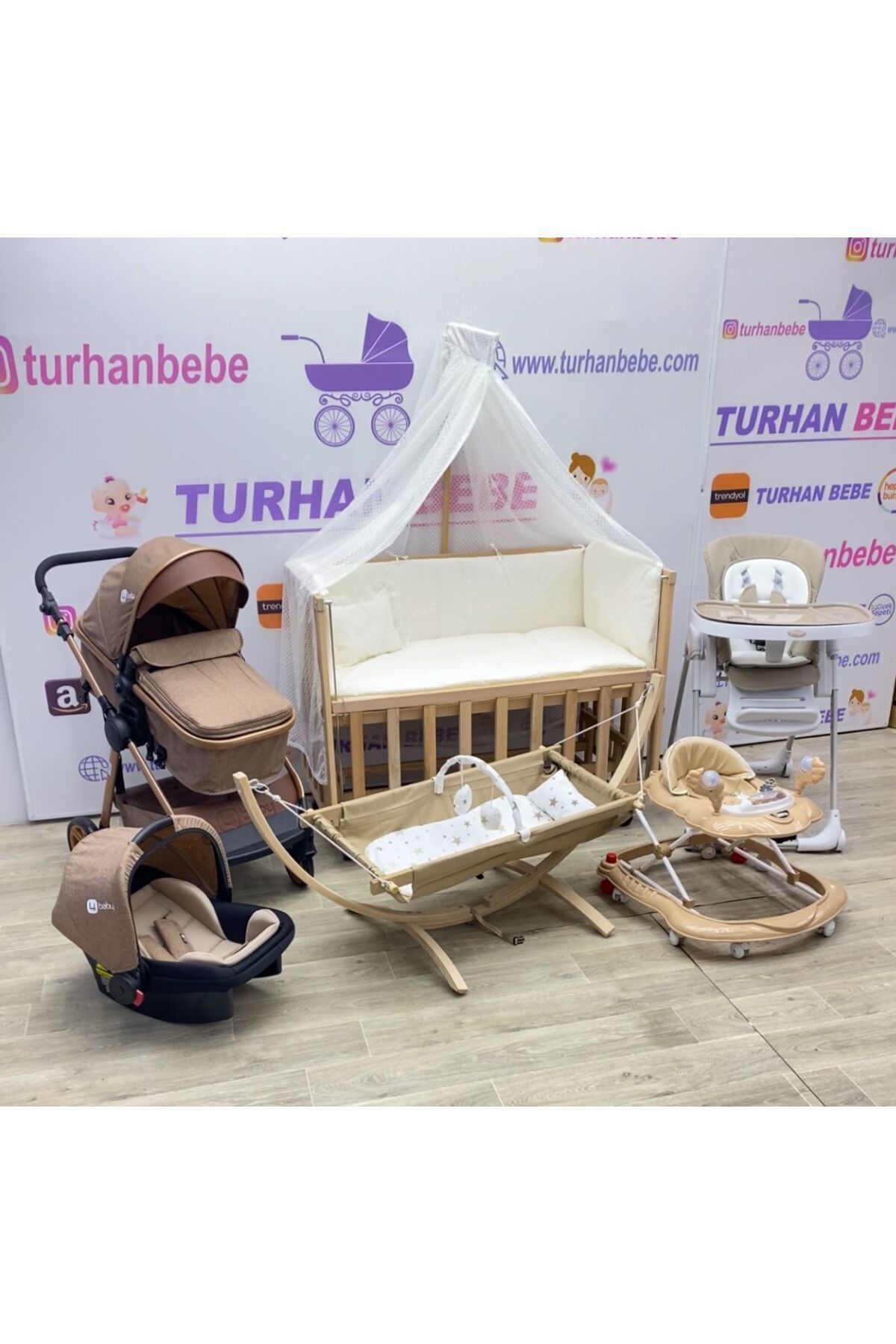 TURHAN BEBE Çeyiz Seti Bebek Arabası Puset  Anne Yanı Beşik  Asansörlü Mama Sandalyesi Yürüteç Hamak Beşik