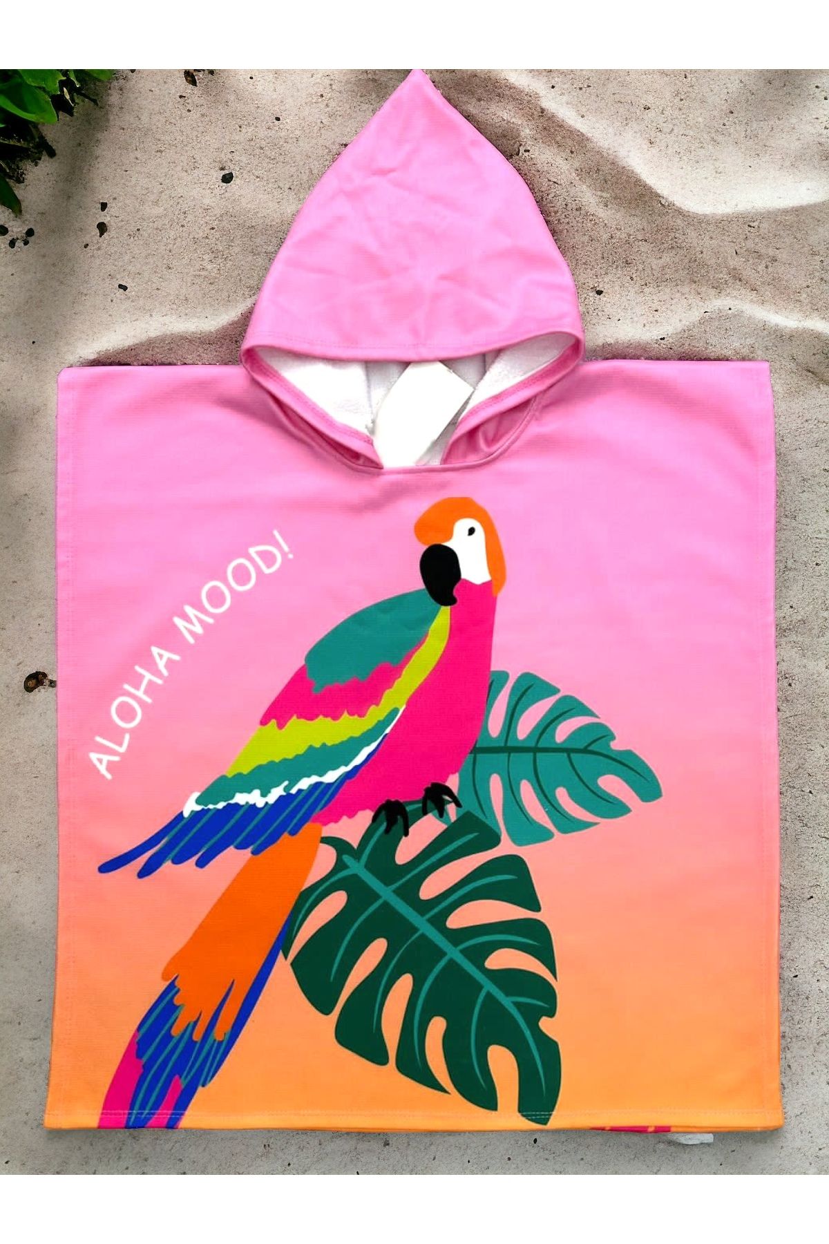 Lolliboomkids Yeni Sezon Kız Çocuk Plaj Banyo Panço Havlu Parrot / Papağan Tema Pembe Renk