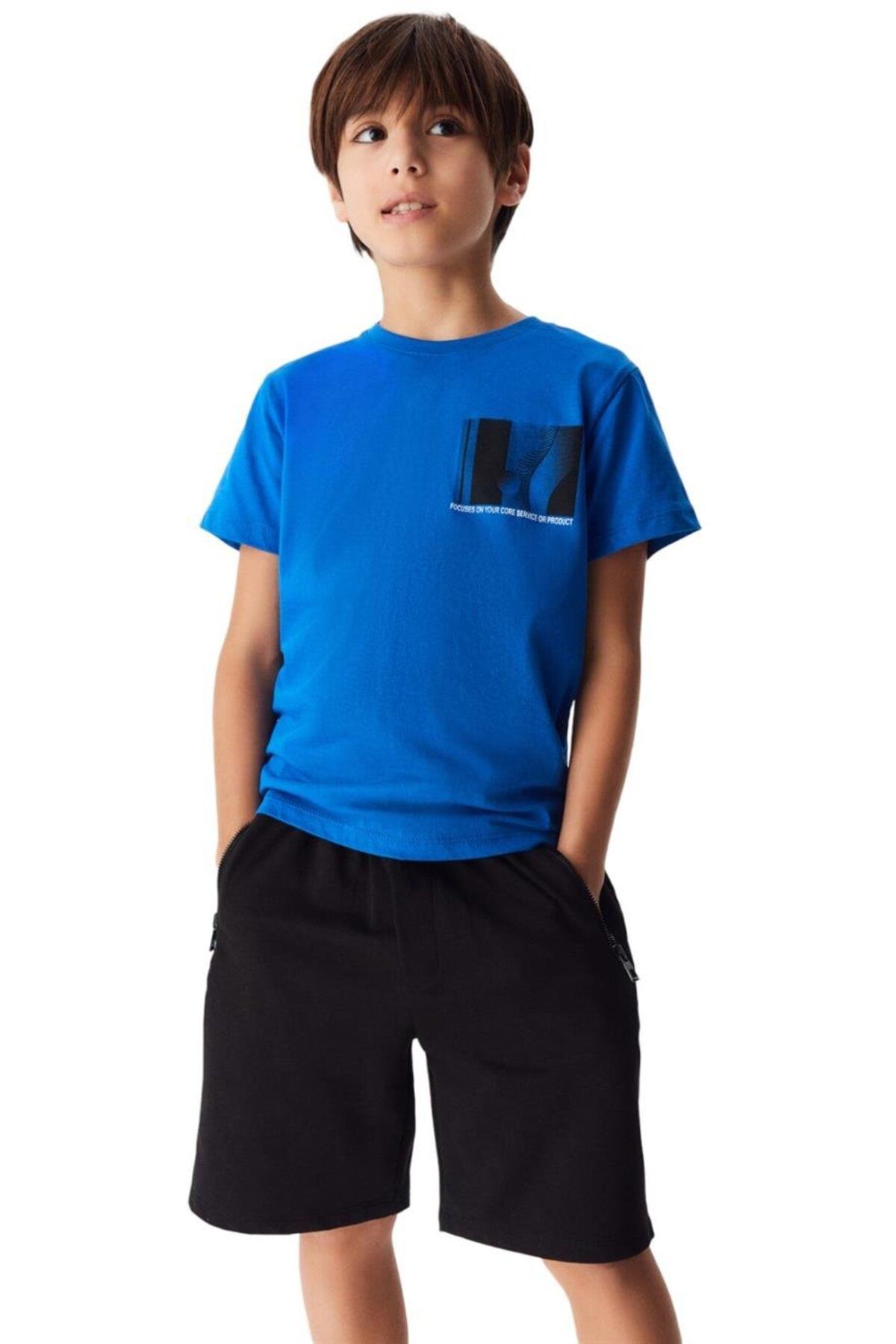 Nk Kids Erkek Çocuk Önü Arkası Desenli Kısa Kol T-shirt 44331 Saks