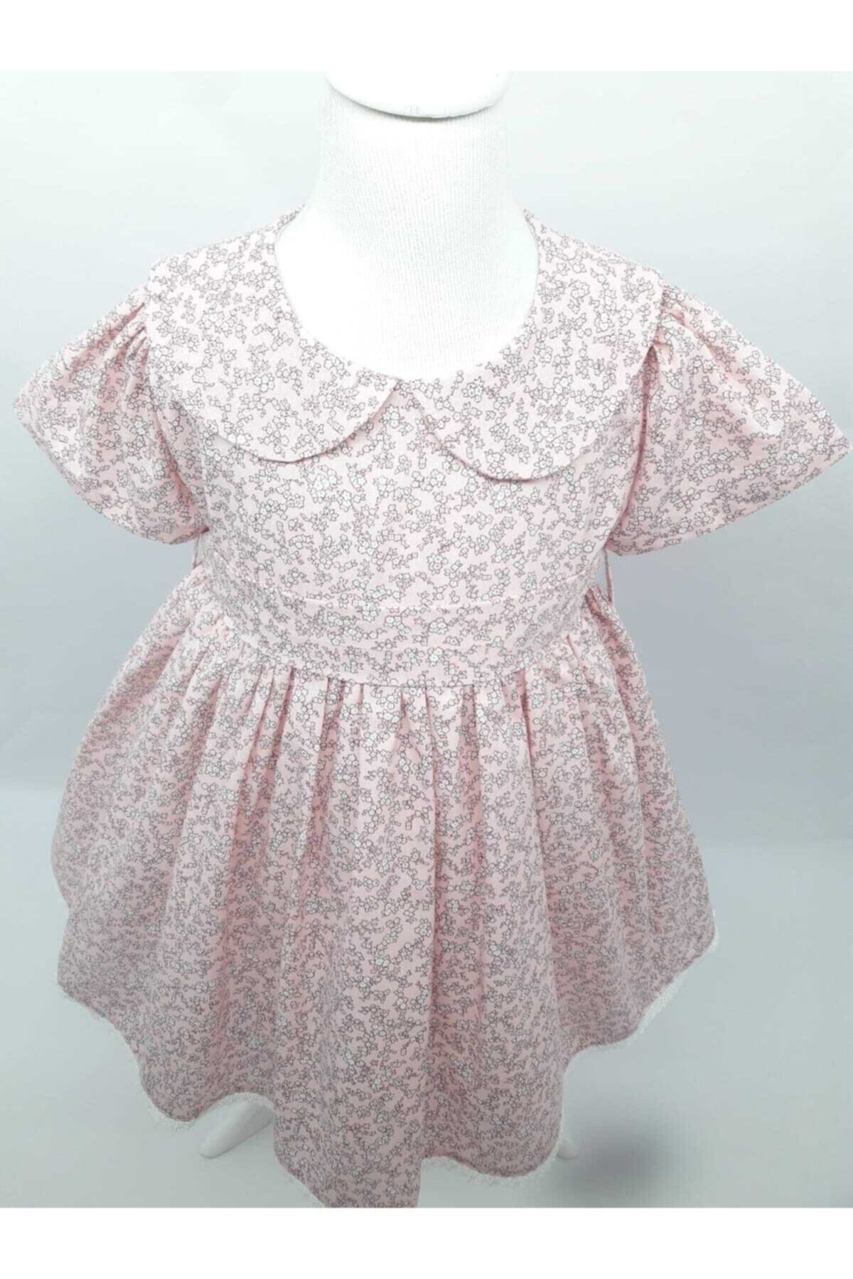 Este Duru Kids Kız Çocuk Pembe Çiçekli Bebe Yaka Dantelli Elbise (2,3,4,5,yaş)