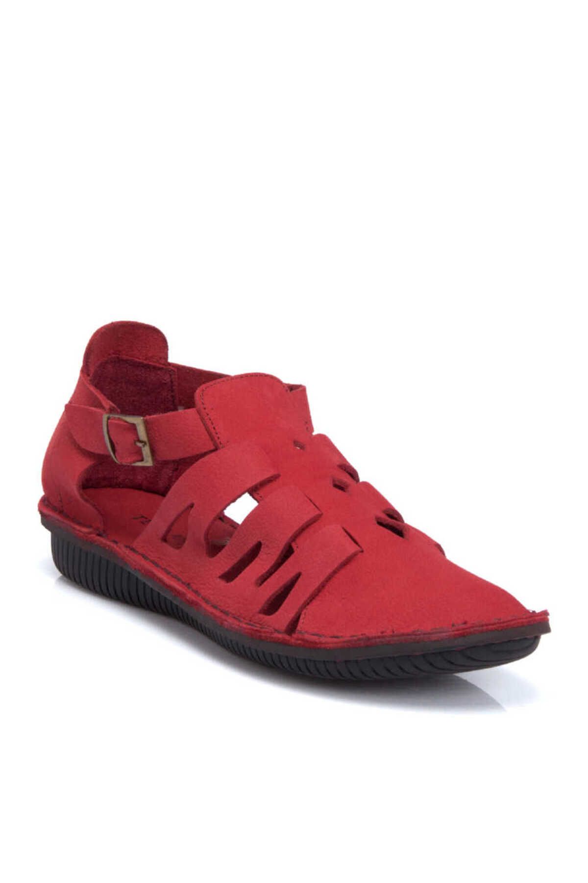 Tergan Kırmızı Nubuk Deri Kadın Sandalet - K21Y1AY65481-F35