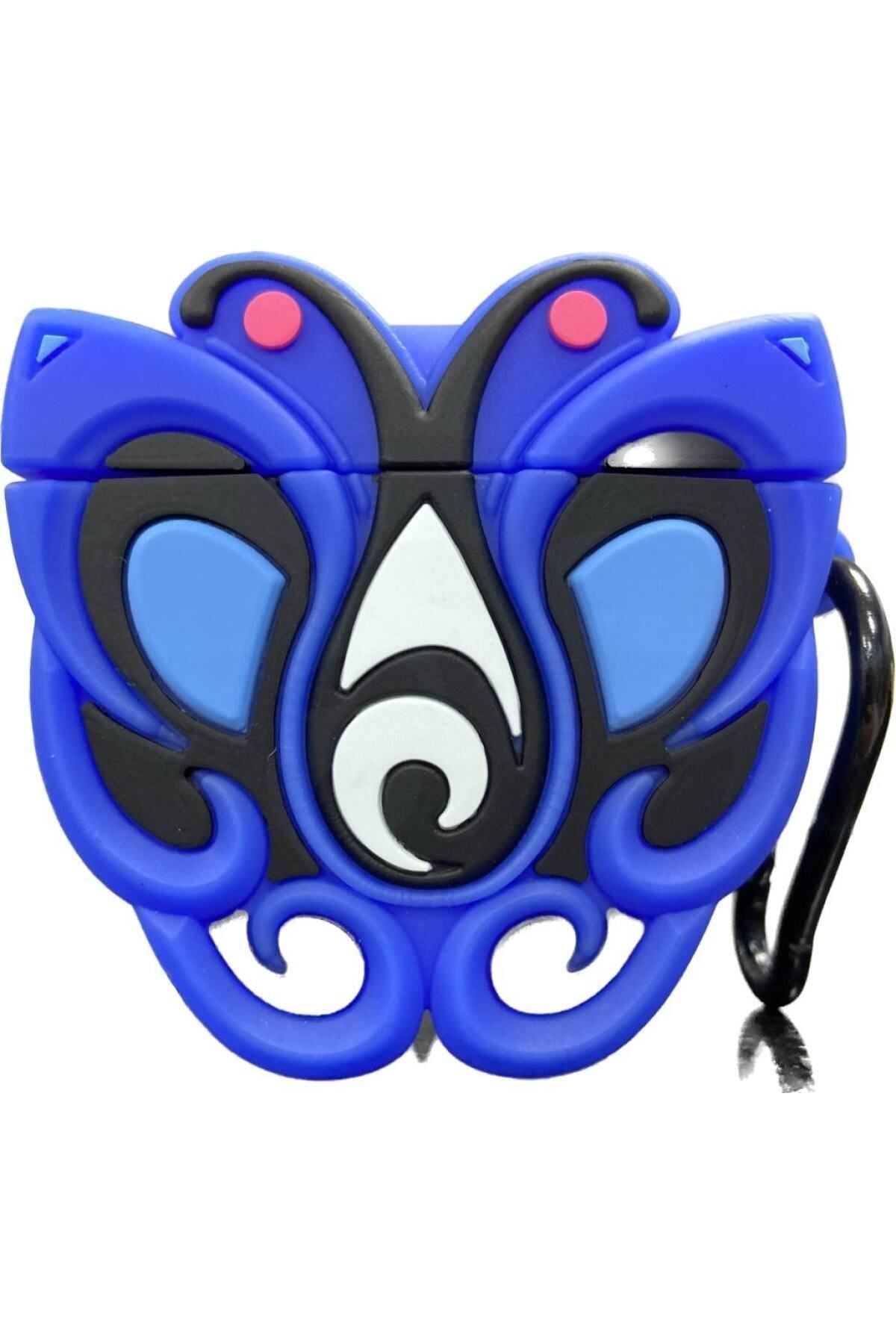 HappyCase Air pods 1 ve 2. nesil Uyumlu Kulaklık Koruyucu 3D Silikon Kılıf mavi kelebek