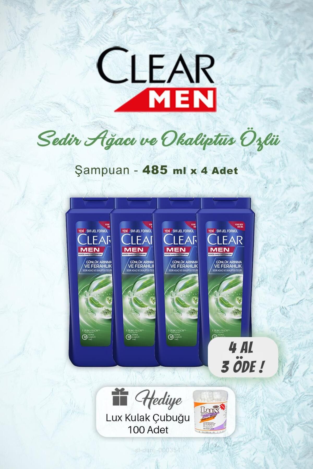 Clear 4 AL 3 ÖDE Clear Men Arındırıcı Şampuan 485 ml, Kulak Çubuğu Hediyeli