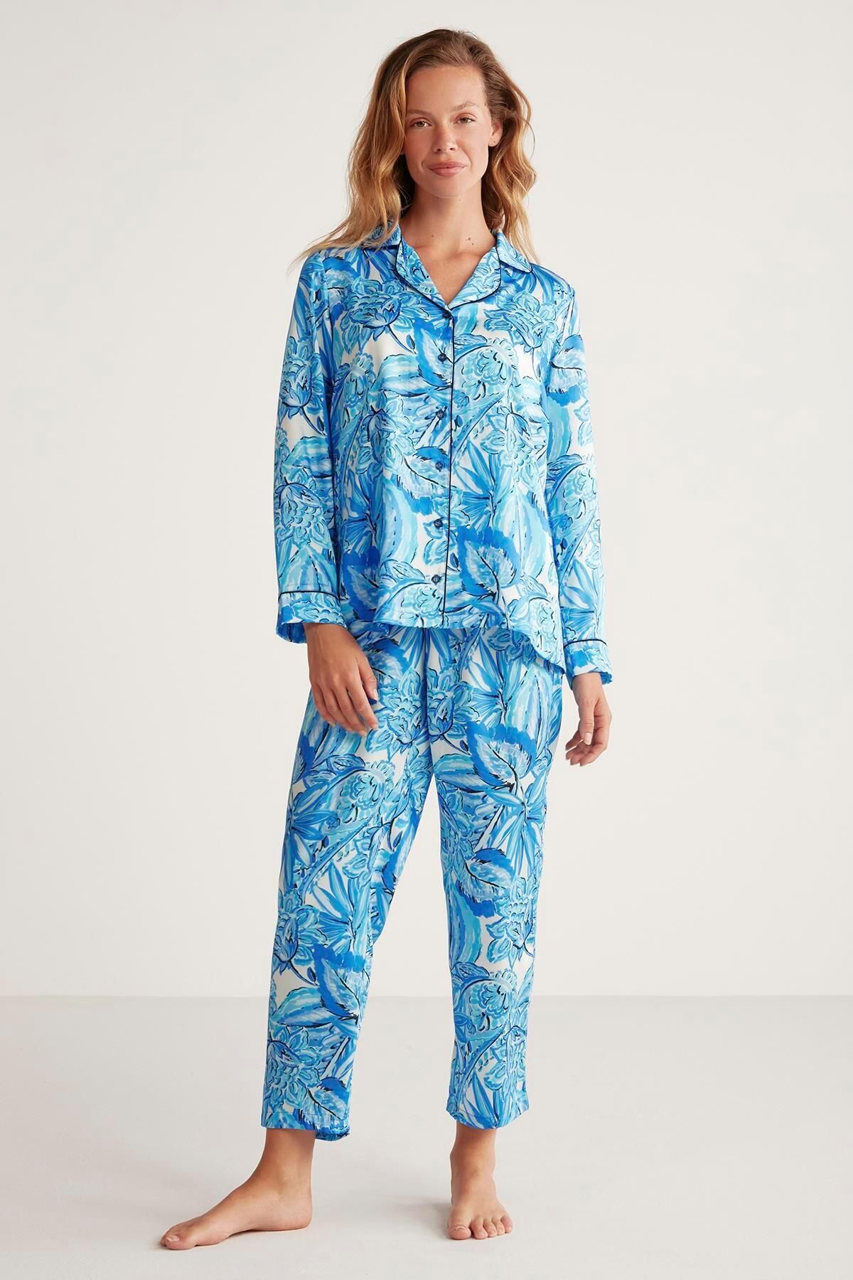 Penye Mood Çiçek desenli pijama takımı