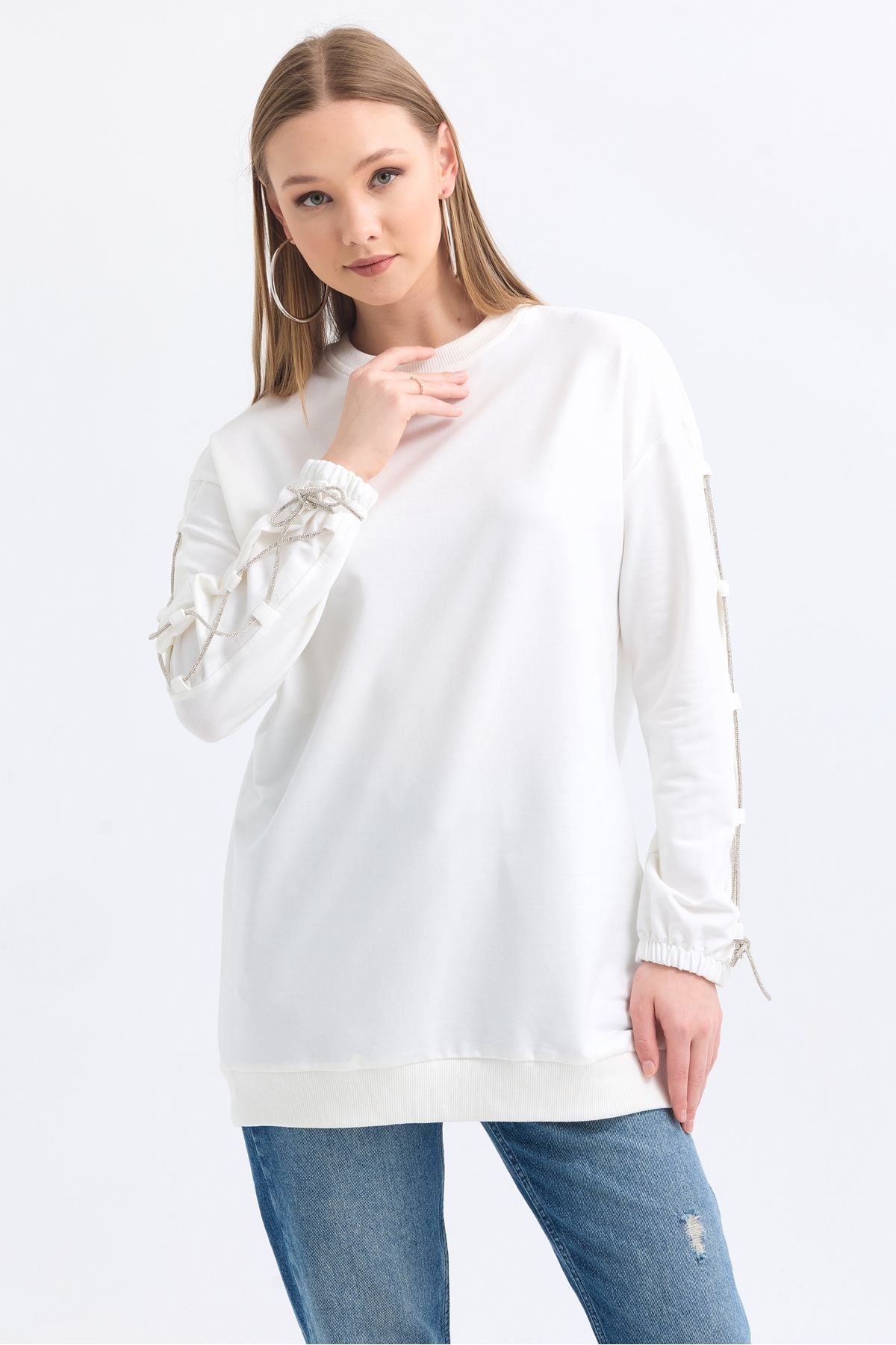 MD trend Kadın Kol Detaylı Uzun Oversize Sweatshirt