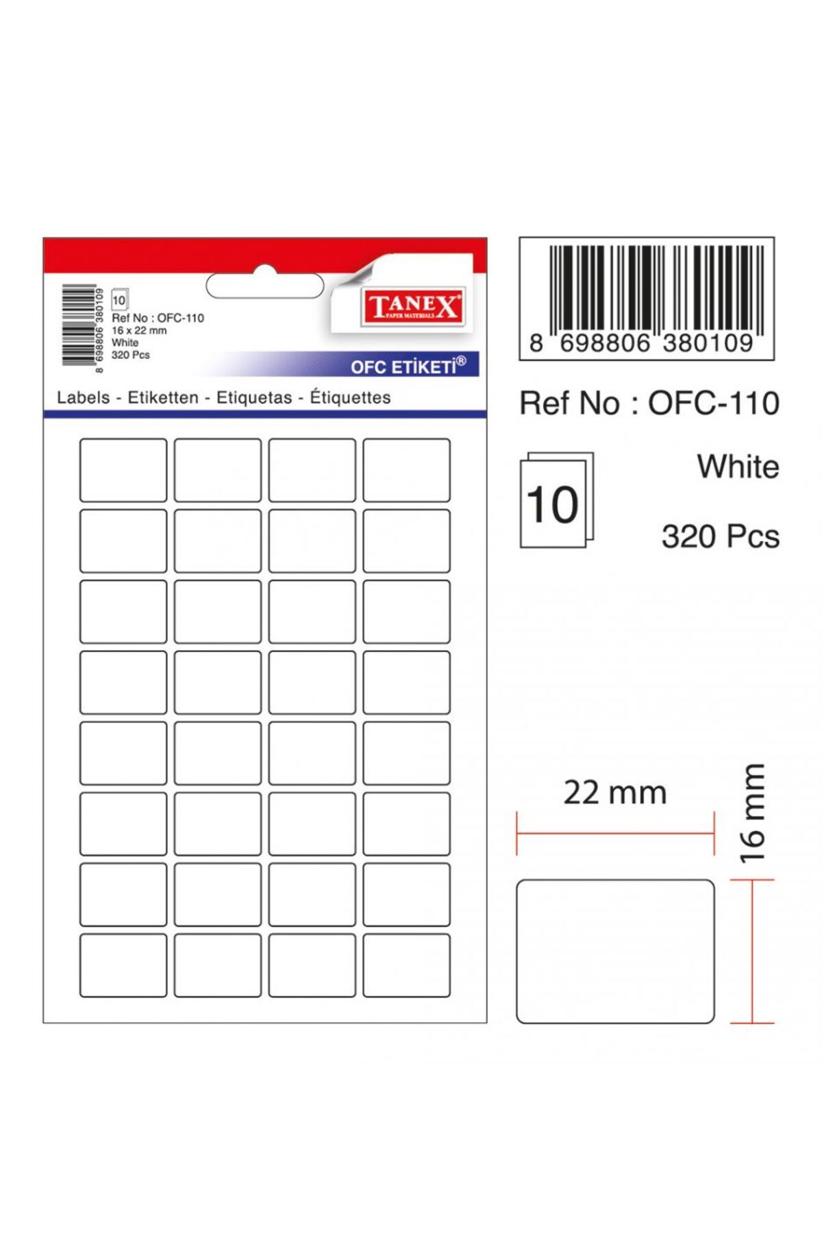 Tanex Beyaz Etiket Ölçü : 22×16 Mm Ofc-110