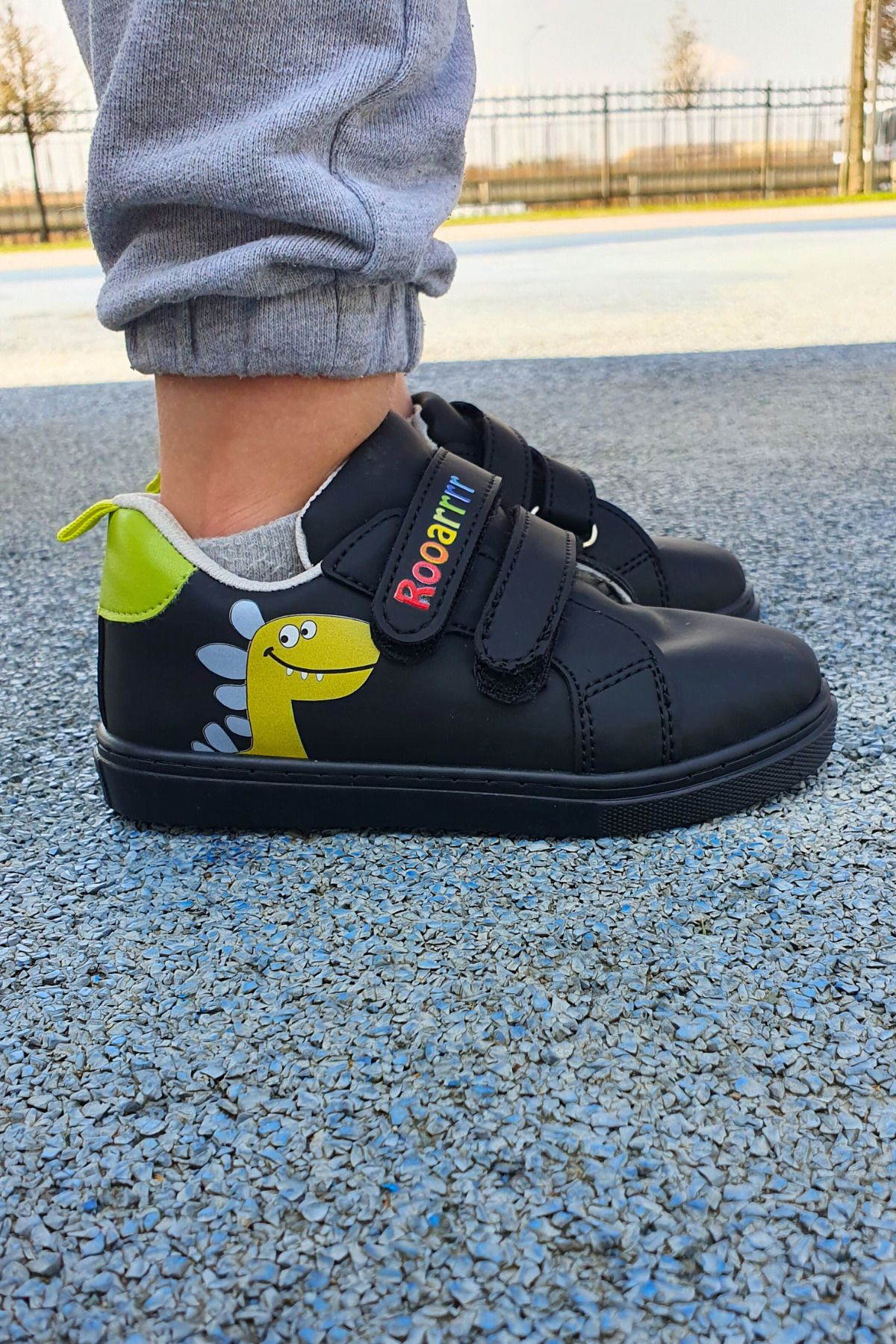 First Step Dinozor Baskılı Siyah Cırt Cırtlı Erkek Çocuk Günlük Sneaker Spor Ayakkabı-S-1006