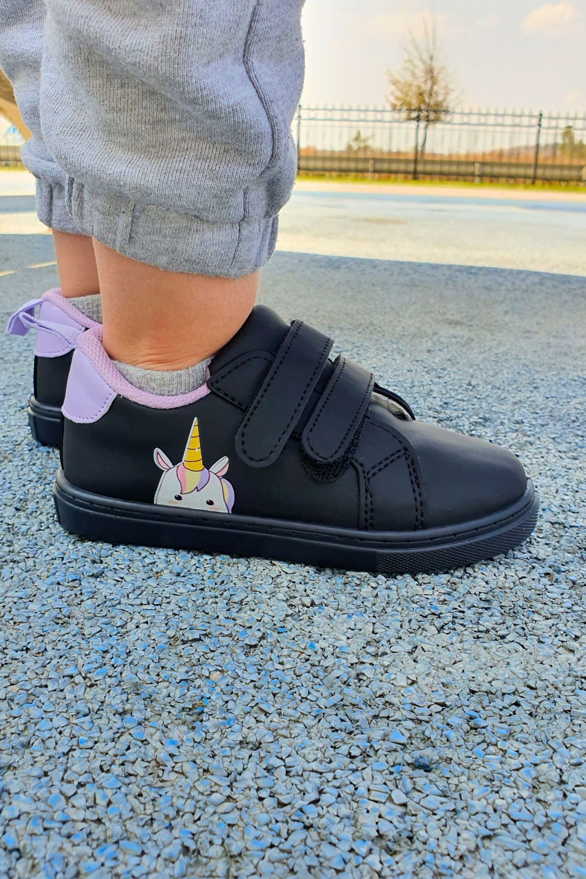 First Step Unicorn Baskılı Siyah Cırt Cırtlı Kız Çocuk Günlük Sneaker Spor Ayakkabı-S-1006