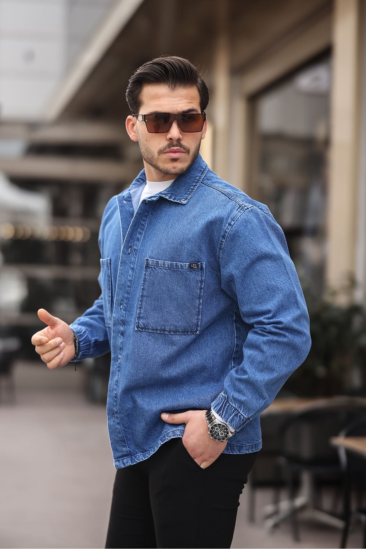 LTC Jeans Erkek Gömlek Model Oversize Denim Koyu Mavi Ceket