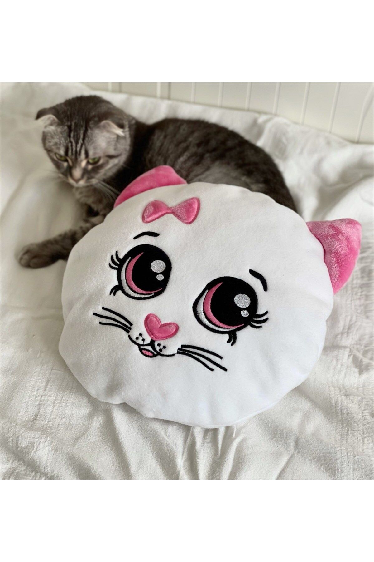 Gift Moda Sevimli Pembe Kedi Tasarımlı Peluş Yastık