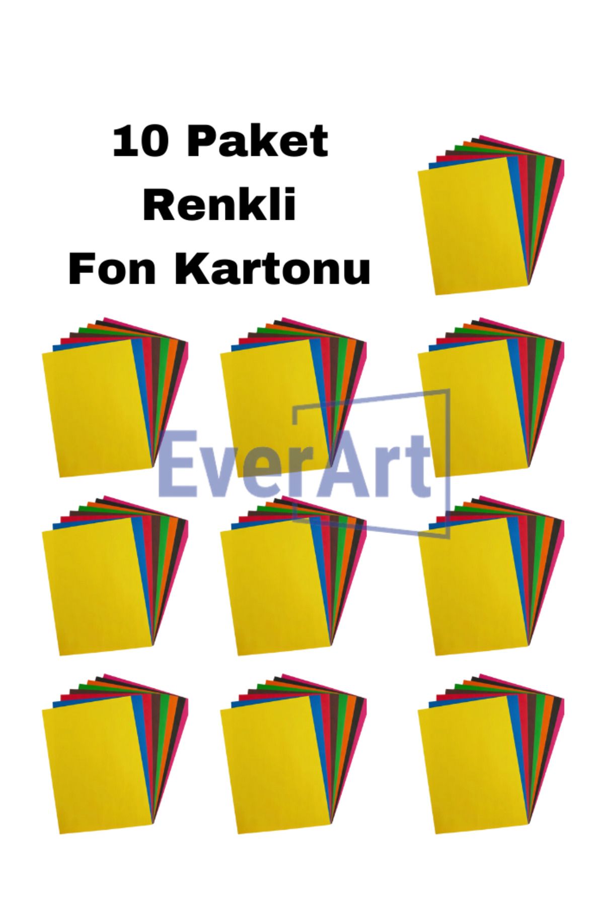 everart 10 Paket Renkli (1 paket 10 Renk) Fon Kartonu Kağıdı 24x34 cm