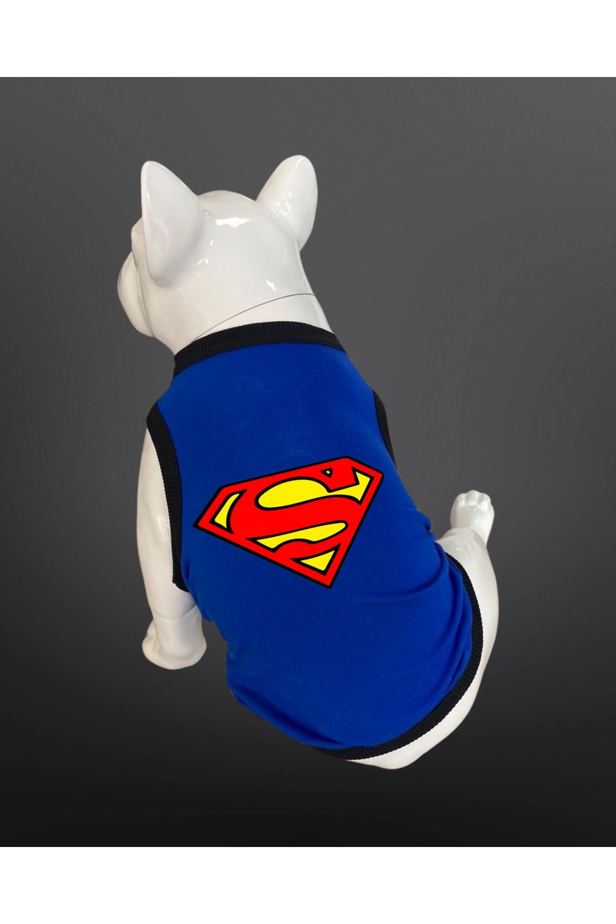 Buddy Store Kedi & Köpek Kıyafeti / Elbisesi Süperman Baskılı Saks Mavisi Atlet (%100 PAMUK)