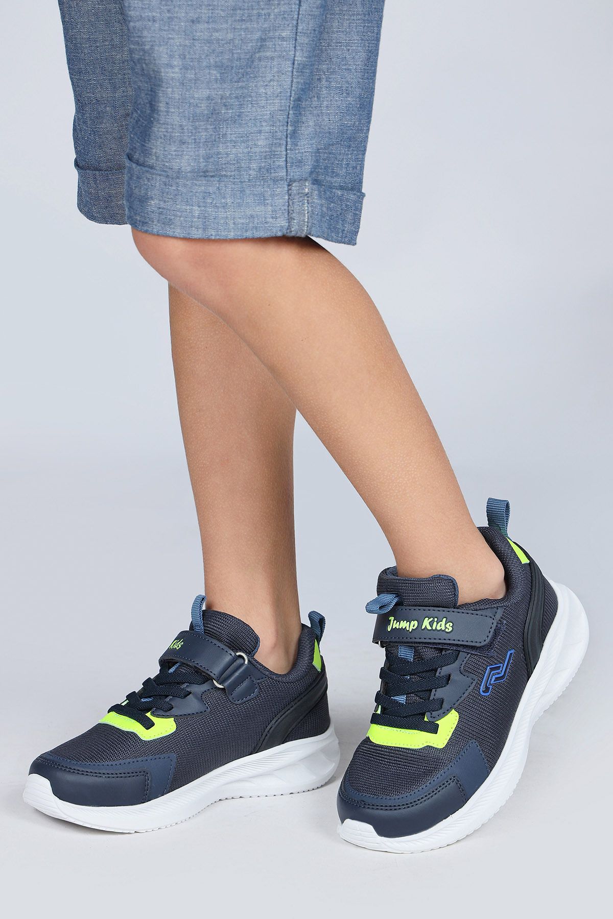 Jump 28106 Cırtlı Lacivert - Neon Yeşil Üniseks Çocuk Sneaker Günlük Spor Ayakkabı