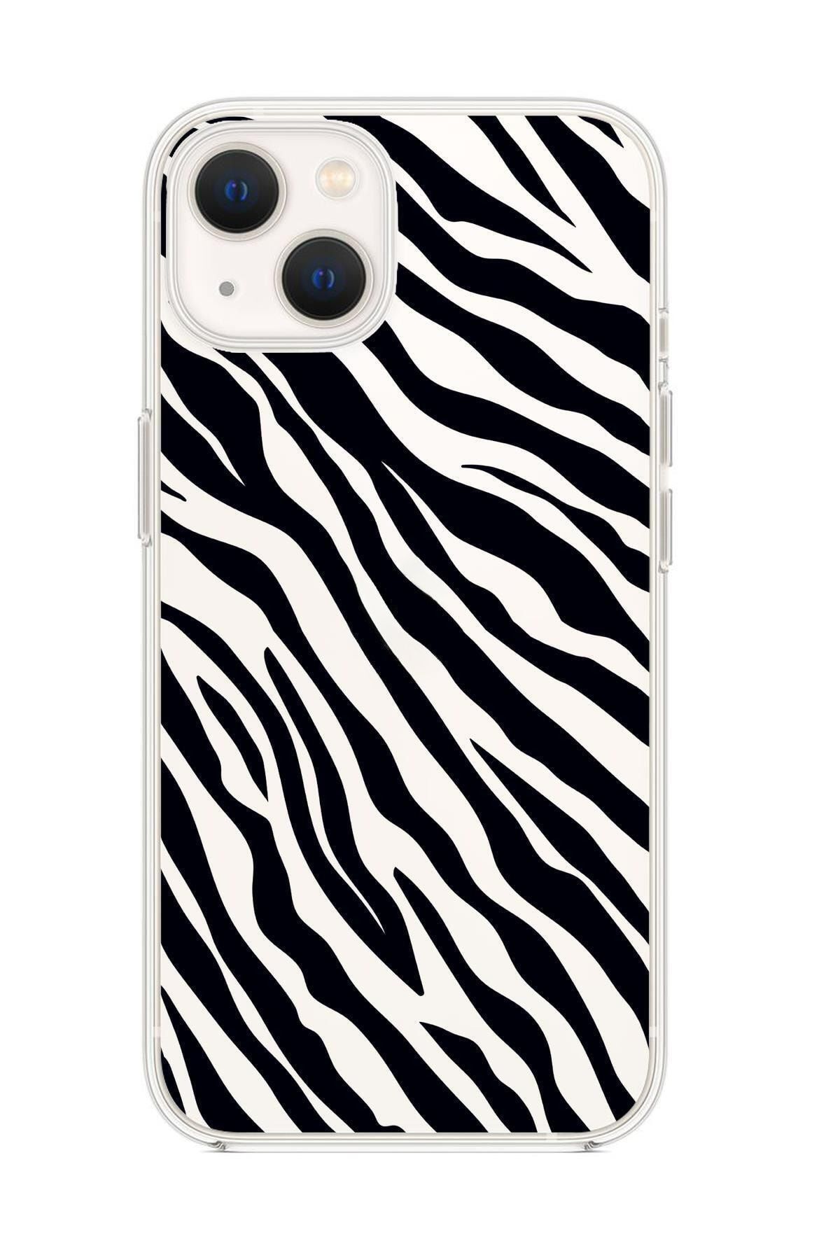 mooodcase Iphone 13 Uyumlu Zebra Pattern Premium Silikonlu Şeffaf Kılıf