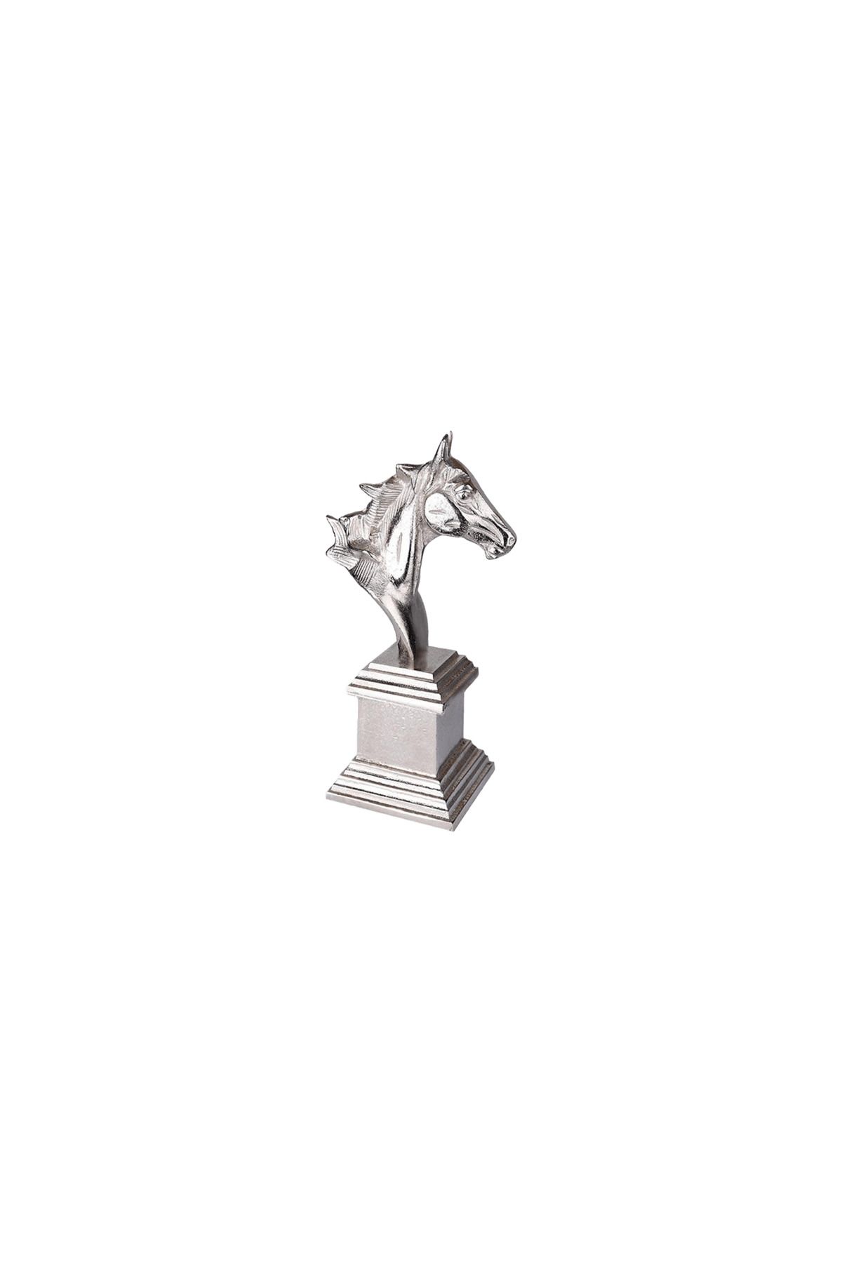 Lucky Art Alüminyum Gümüş Sütunlu Atbaşı Dekoratif Obje 29x16 cm