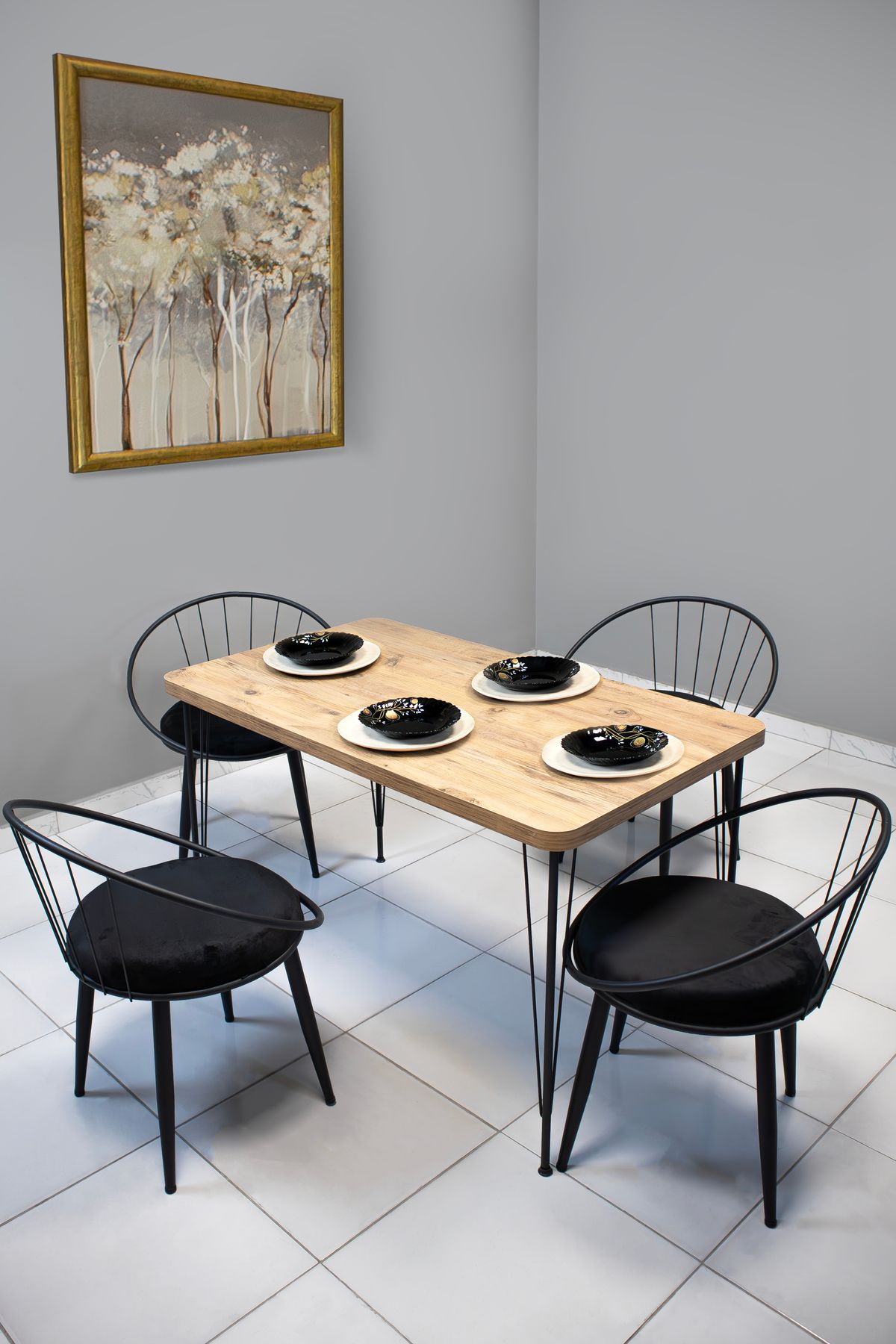 NUR METAL 120x70 Eylül Tel Sandalye Takımı Mutfak Masası - Yemek Masası - Cafe Masası