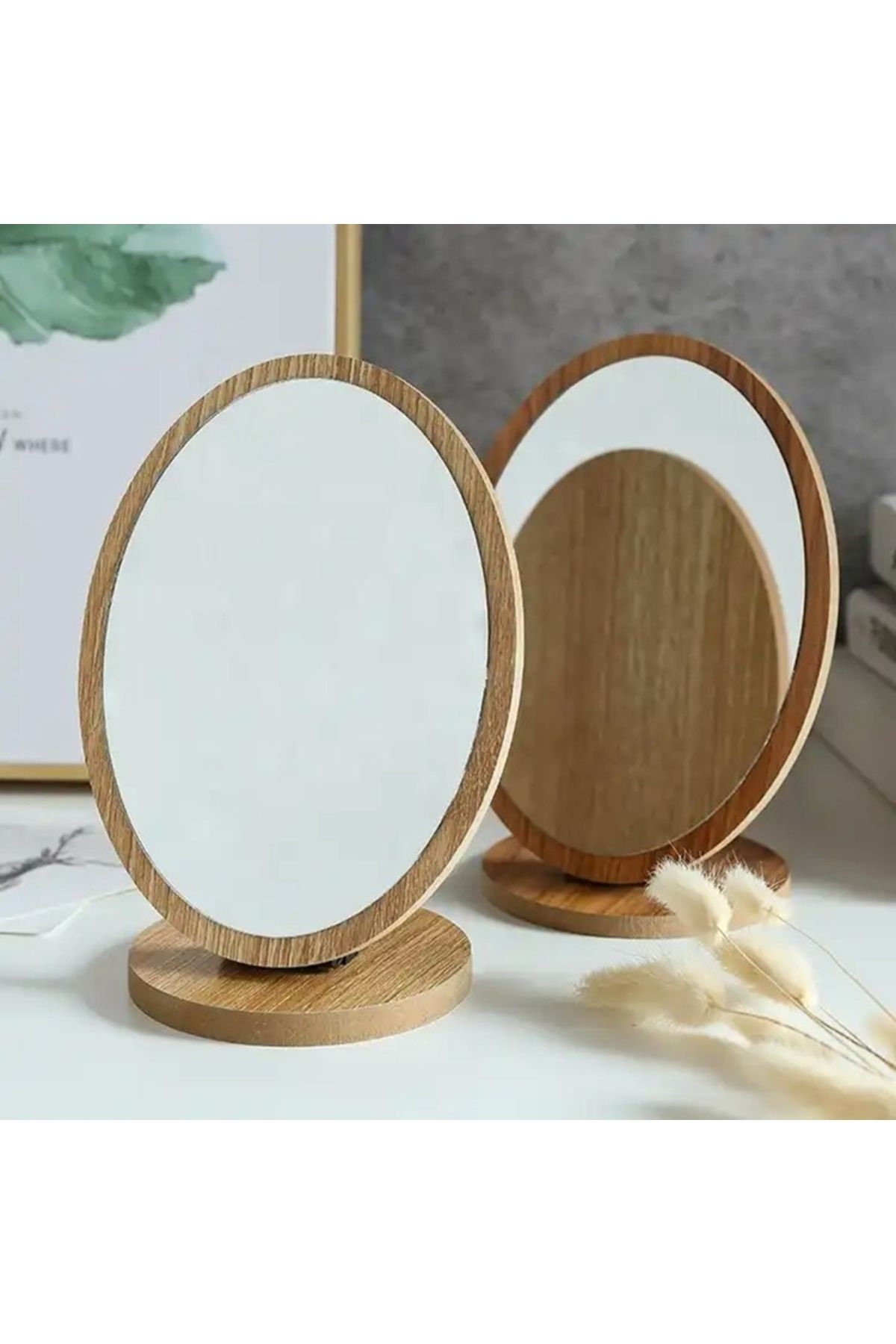 gaman Dekoratif Masa Aynası Makyaj Aynas Açısı Ayarlanabilir Kare Makeup Mirror Ahşap Ayna Oval MD: 2
