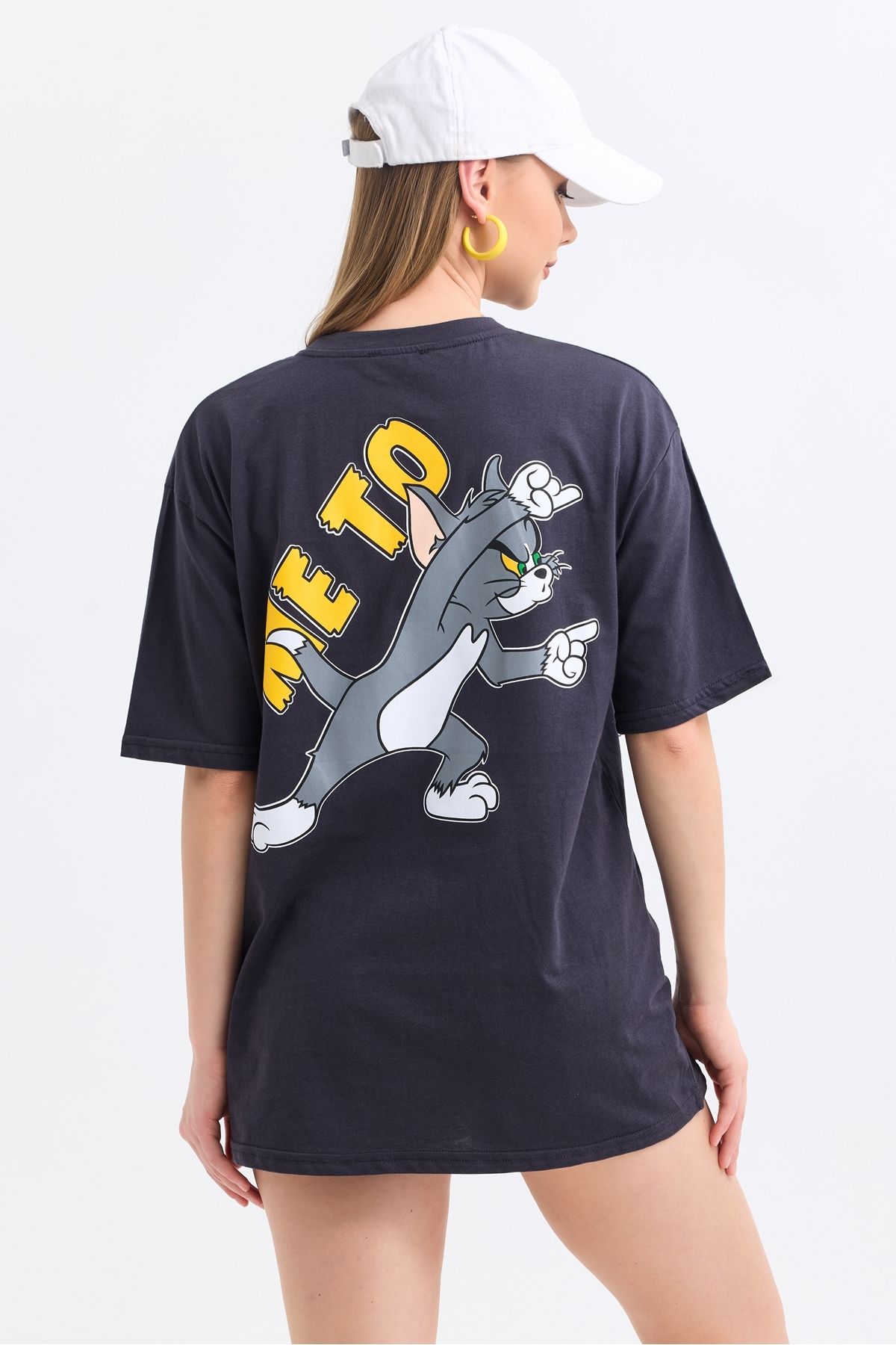 MD trend Kadın Ön Ve Sırt Tom Jerry Baskılı Pamuklu Oversize Tişört