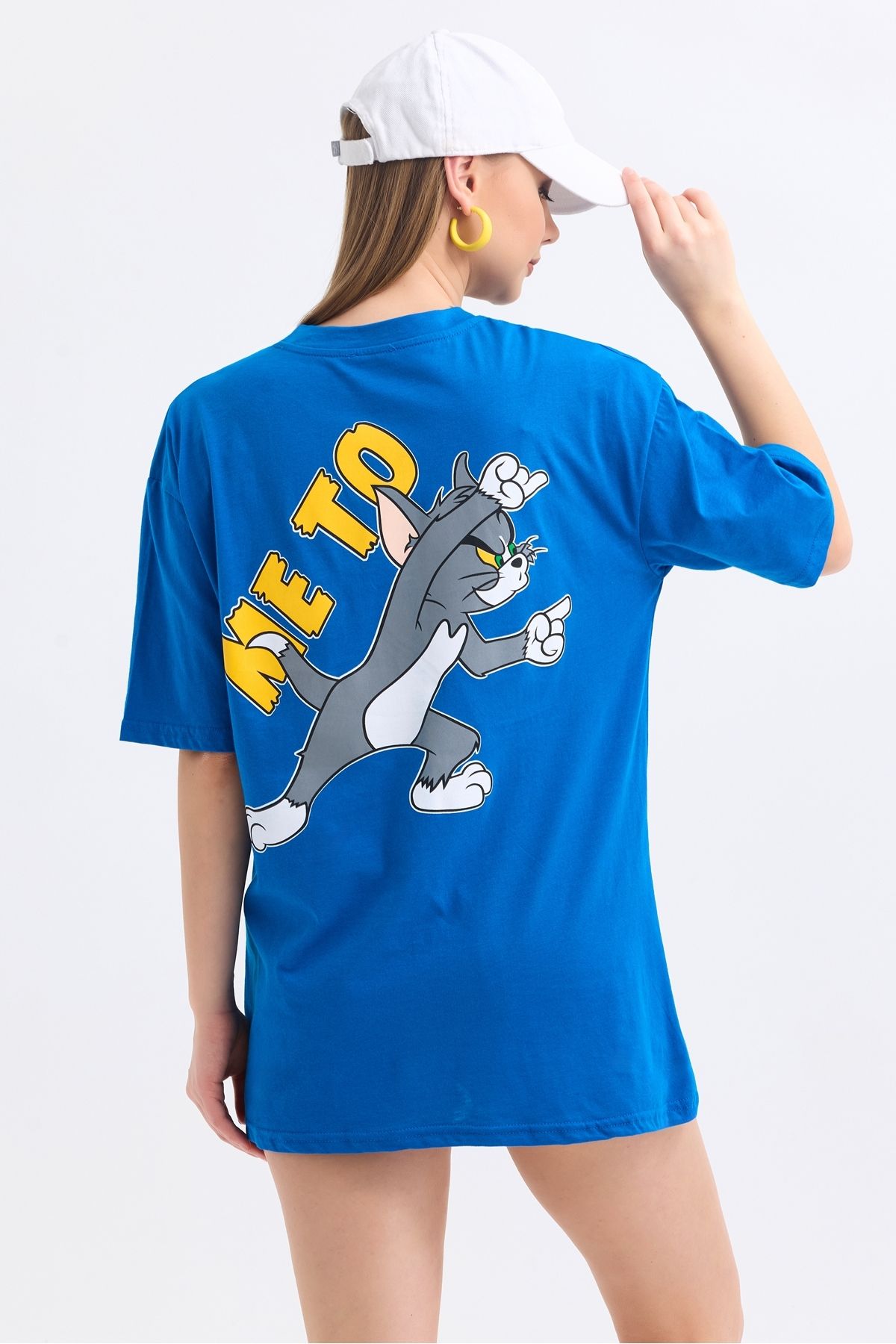 MD trend Kadın Ön Ve Sırt Tom Jerry Baskılı Pamuklu Oversize Tişört