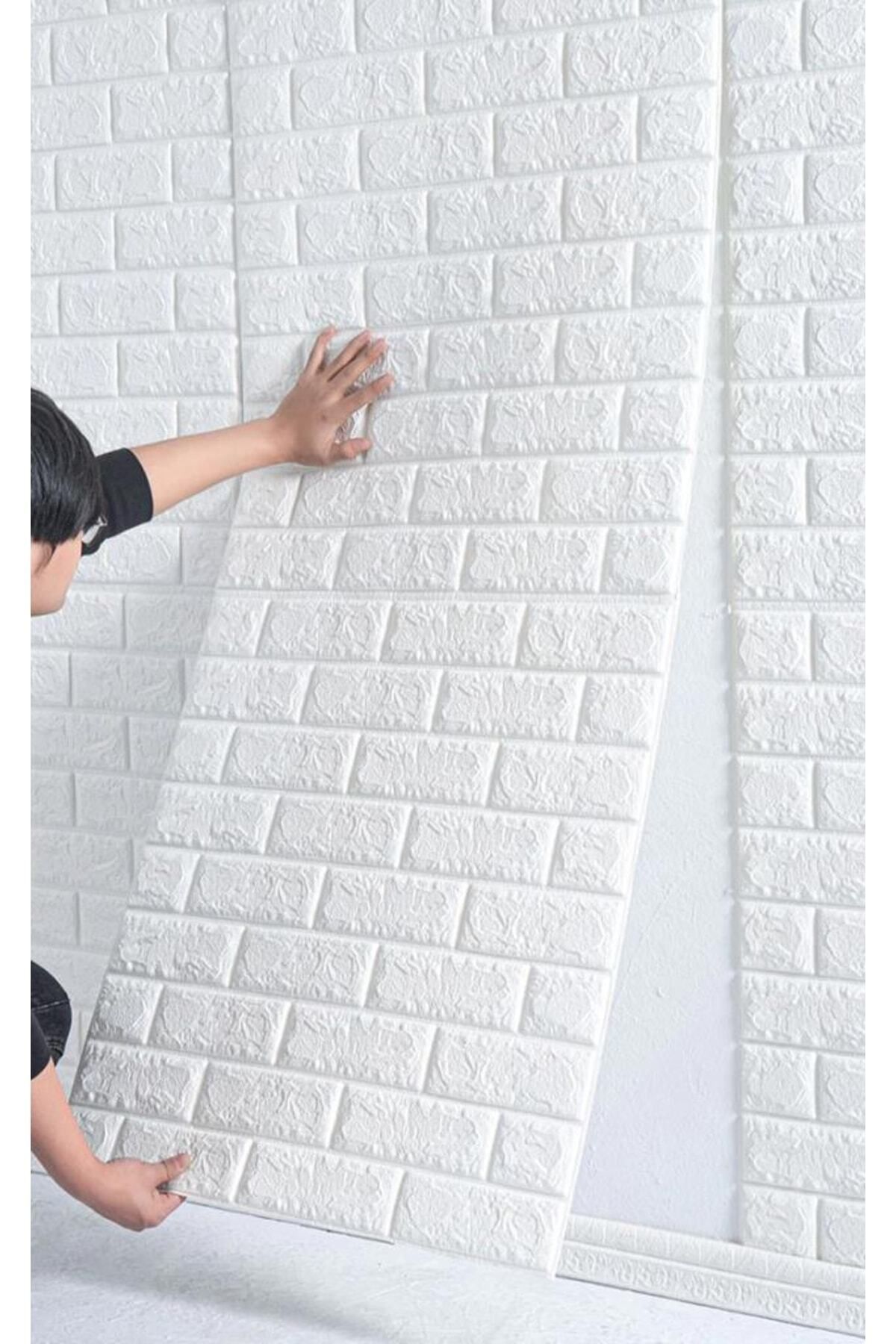 Renkli Duvarlar 70x500 Cm Kendinden Yapışkanlı Beyaz Tuğla Desen 3d Duvar Kağıdı Paneli Tek Parça