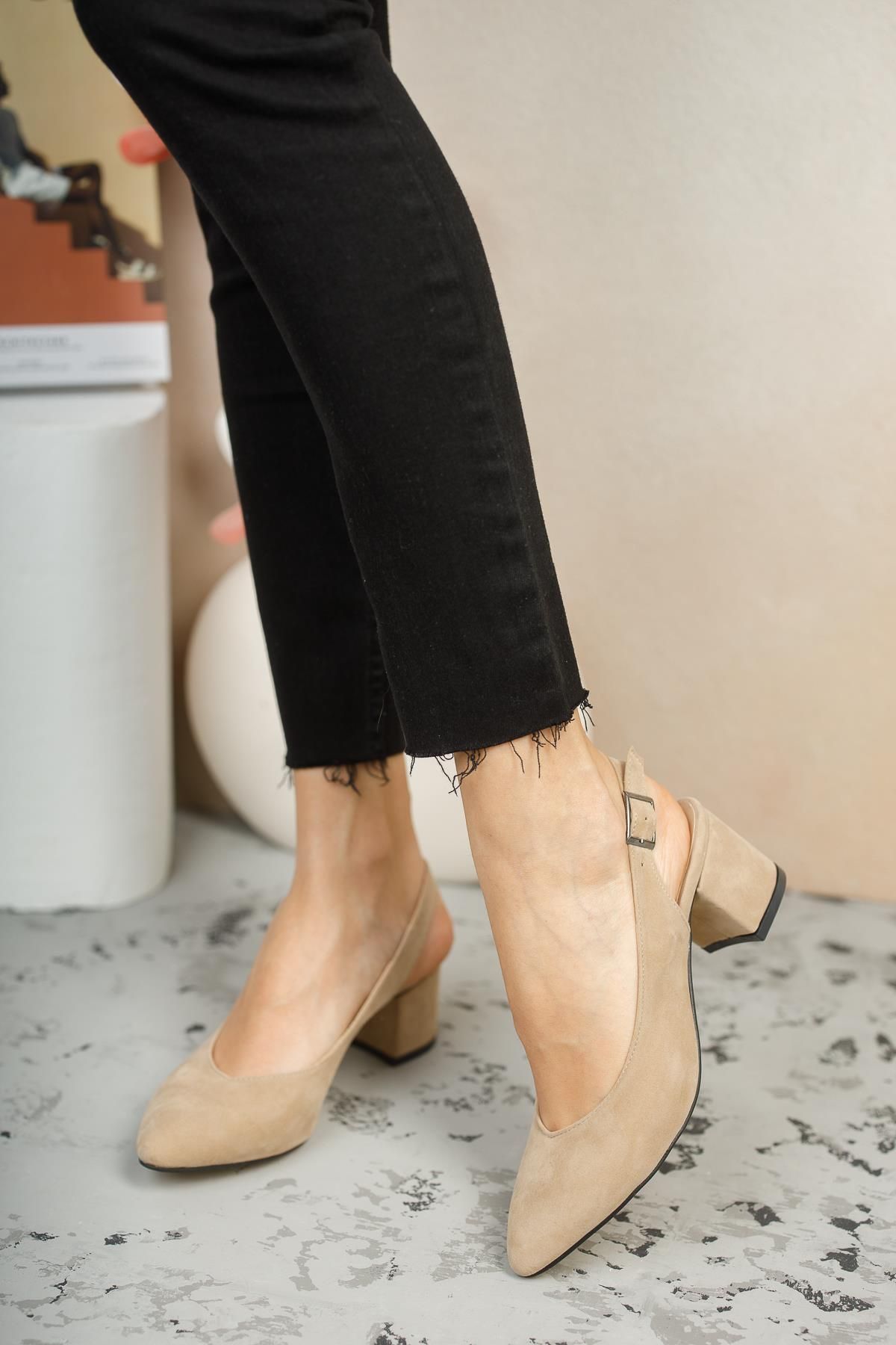 Muggo Gzhw711 Garantili Kadın Arkası Açık Klasik Günlük Tarz Şık Ve Rahat Topuklu Ayakkabı